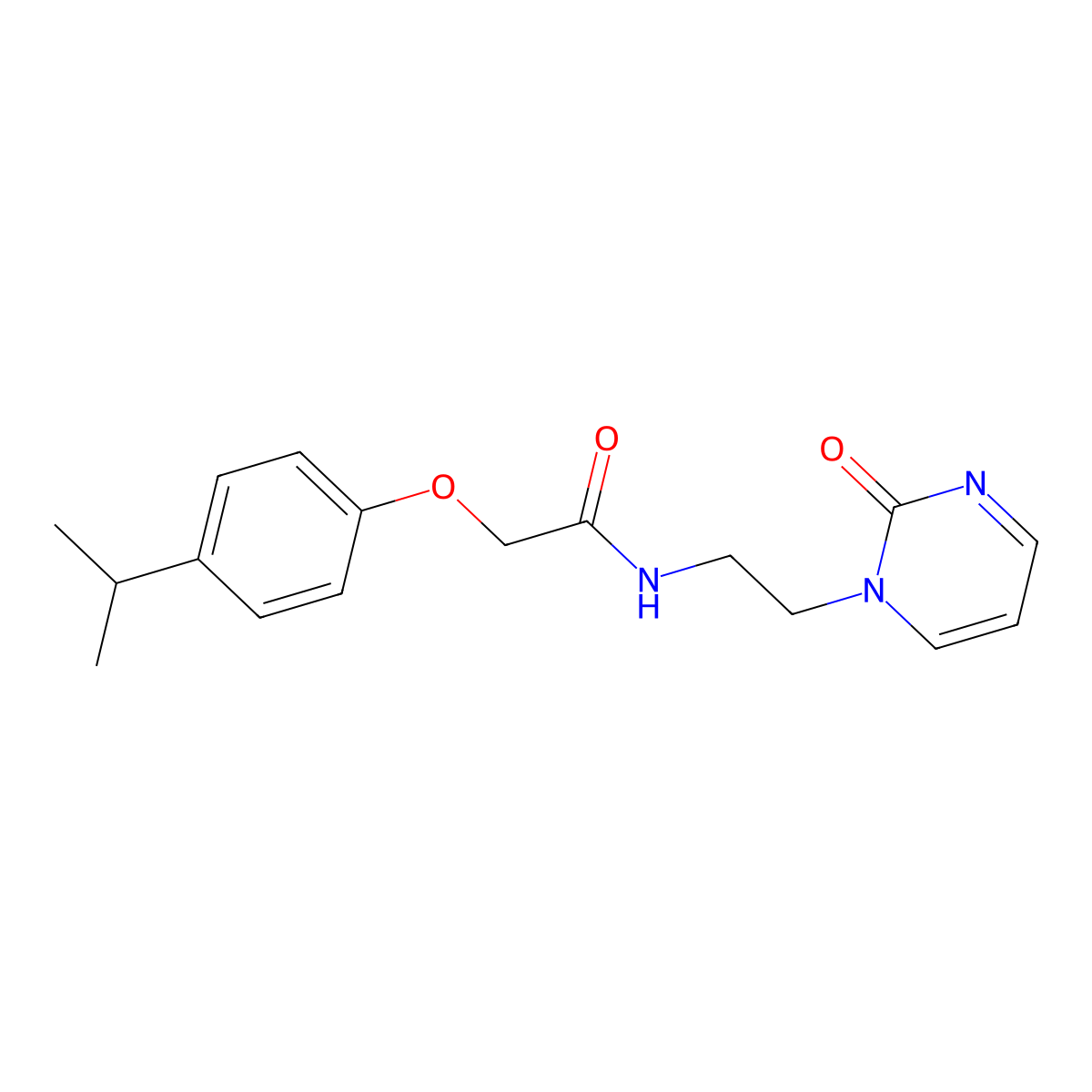 N-[2-(2-oxo-1,2-dihydropyrimidin-1-yl)ethyl]-2-[4-(propan-2-yl)phenoxy]acetamide molecular structure, CAS 2176069-58-0