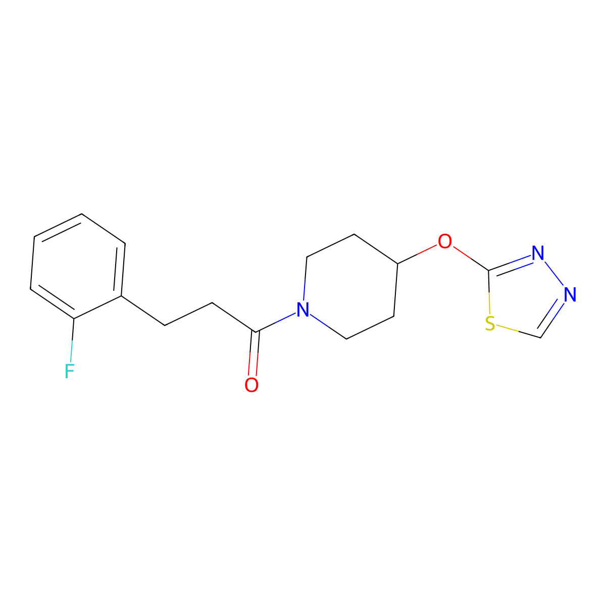 3-(2-Fluorophenyl)-1-[4-(1,3,4-thiadiazol-2-yloxy)piperidin-1-yl]propan-1-one molecular structure, CAS 2176069-59-1