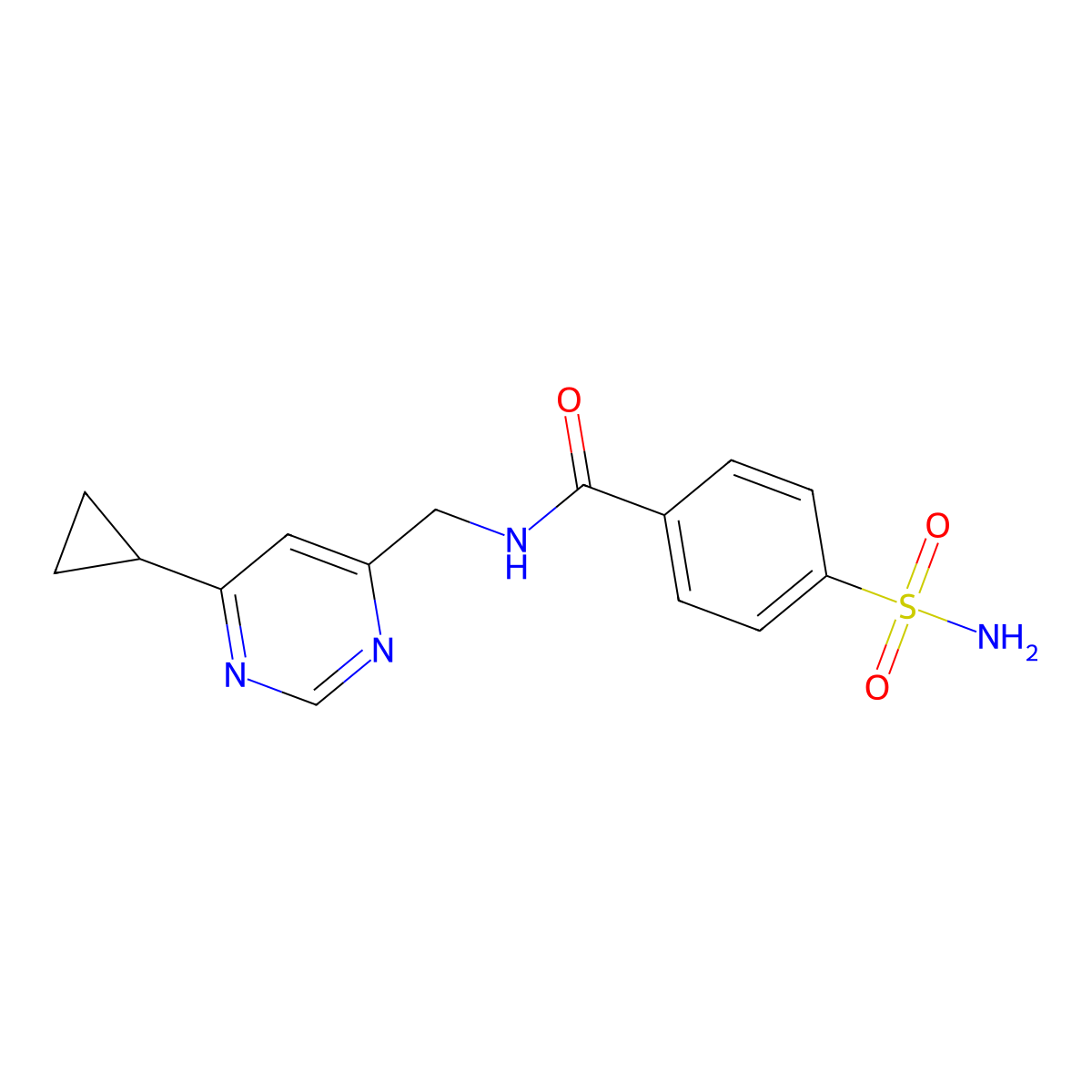 N-[(6-cyclopropylpyrimidin-4-yl)methyl]-4-sulfamoylbenzamide molecular structure, CAS 2176069-60-4