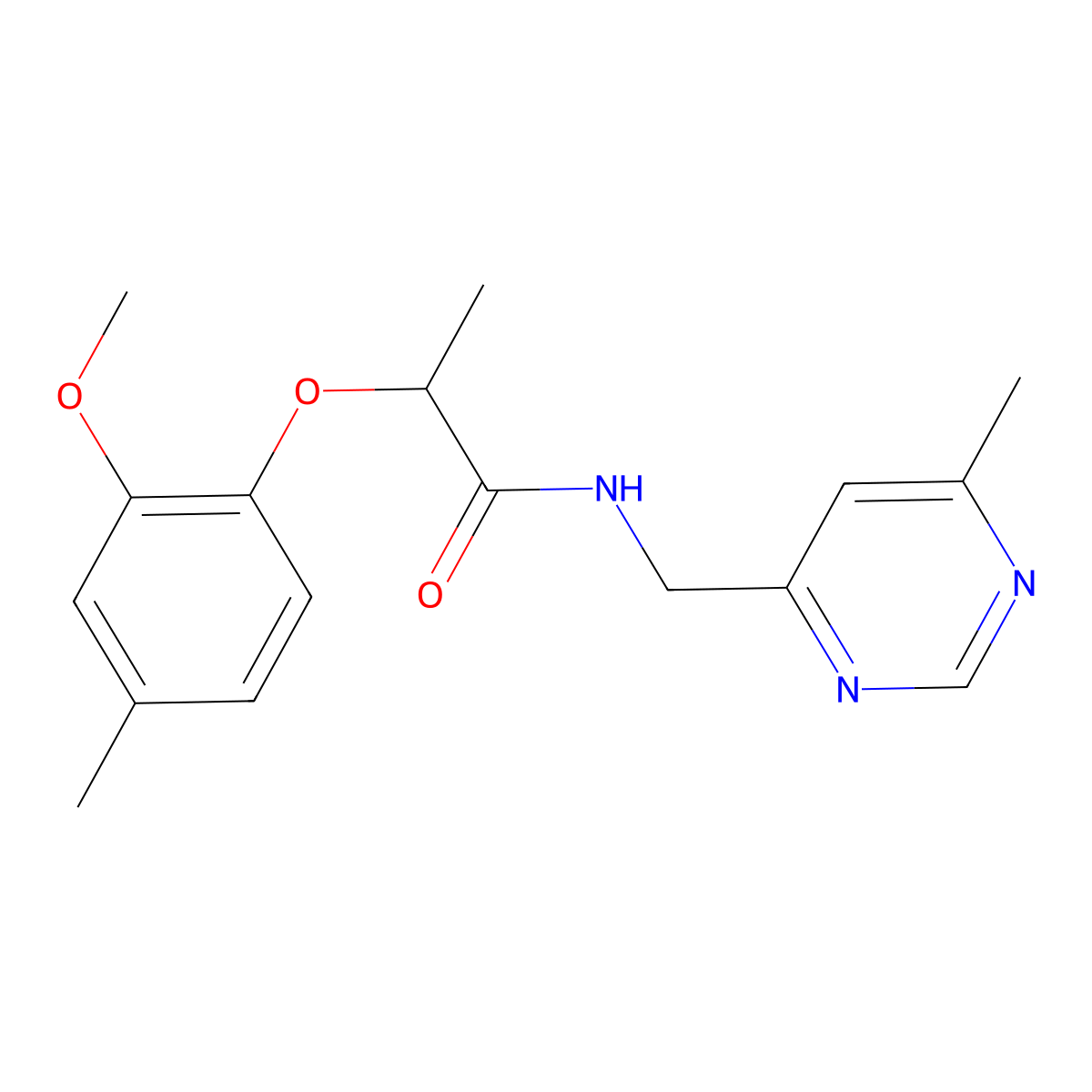2-(2-methoxy-4-methylphenoxy)-N-[(6-methylpyrimidin-4-yl)methyl]propanamide molecular structure, CAS 2176069-63-7