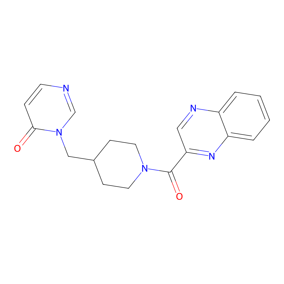 3-{[1-(Quinoxaline-2-carbonyl)piperidin-4-yl]methyl}-3,4-dihydropyrimidin-4-one molecular structure, CAS 2176069-65-9