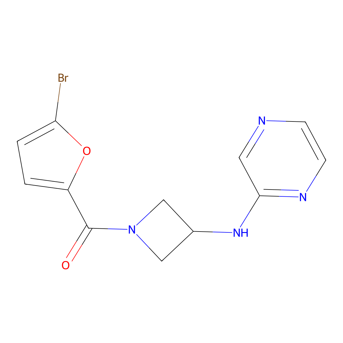 N-[1-(5-bromofuran-2-carbonyl)azetidin-3-yl]pyrazin-2-amine molecular structure, CAS 2176069-66-0