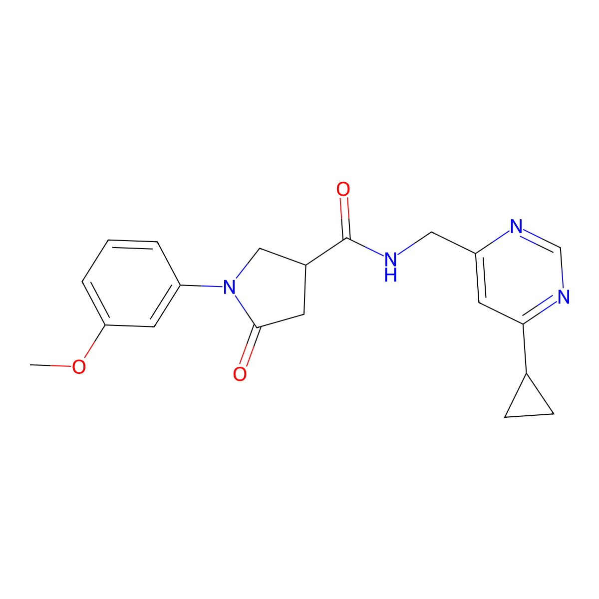 N-[(6-cyclopropylpyrimidin-4-yl)methyl]-1-(3-methoxyphenyl)-5-oxopyrrolidine-3-carboxamide molecular structure, CAS 2176069-72-8