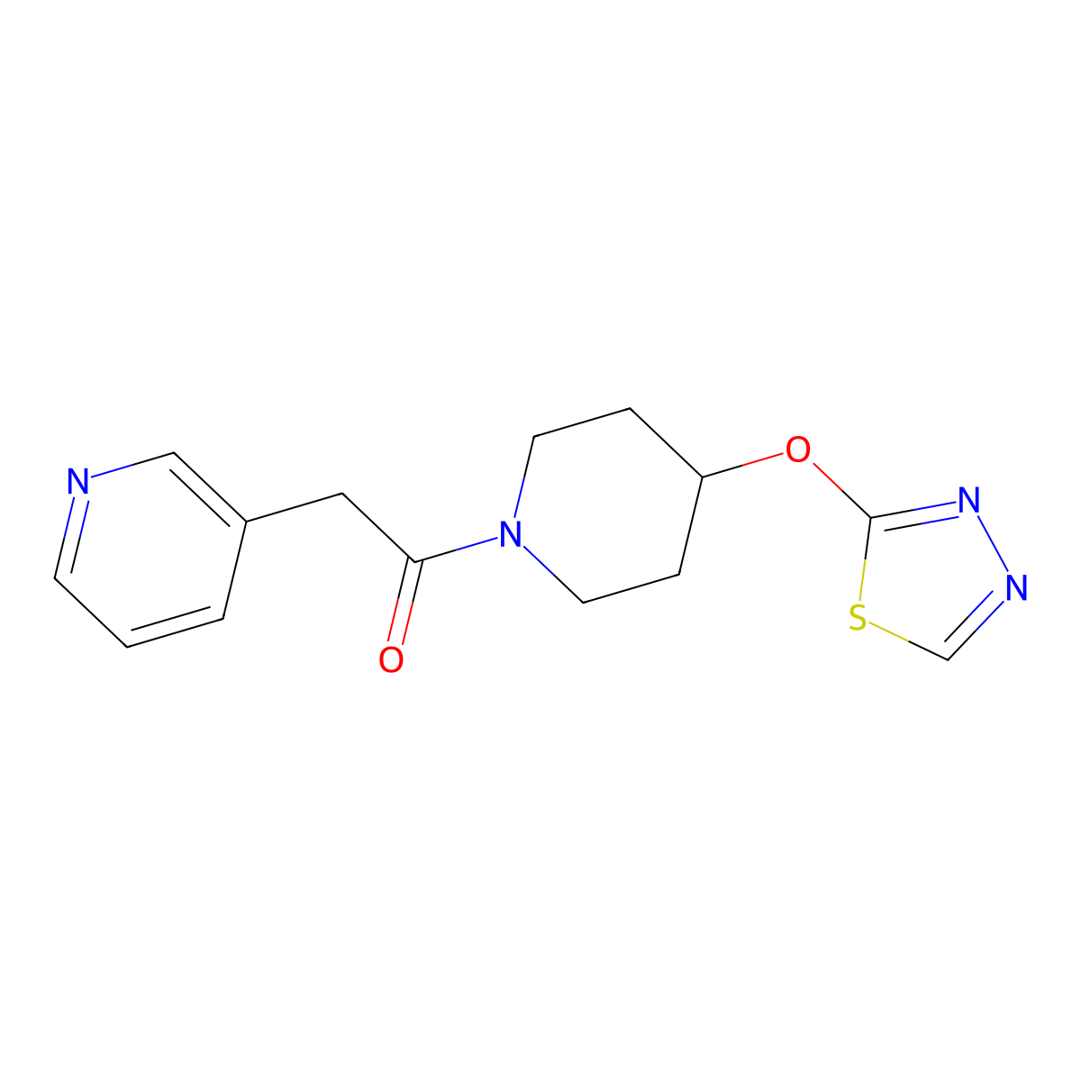 2-(Pyridin-3-yl)-1-[4-(1,3,4-thiadiazol-2-yloxy)piperidin-1-yl]ethan-1-one molecular structure, CAS 2176069-74-0