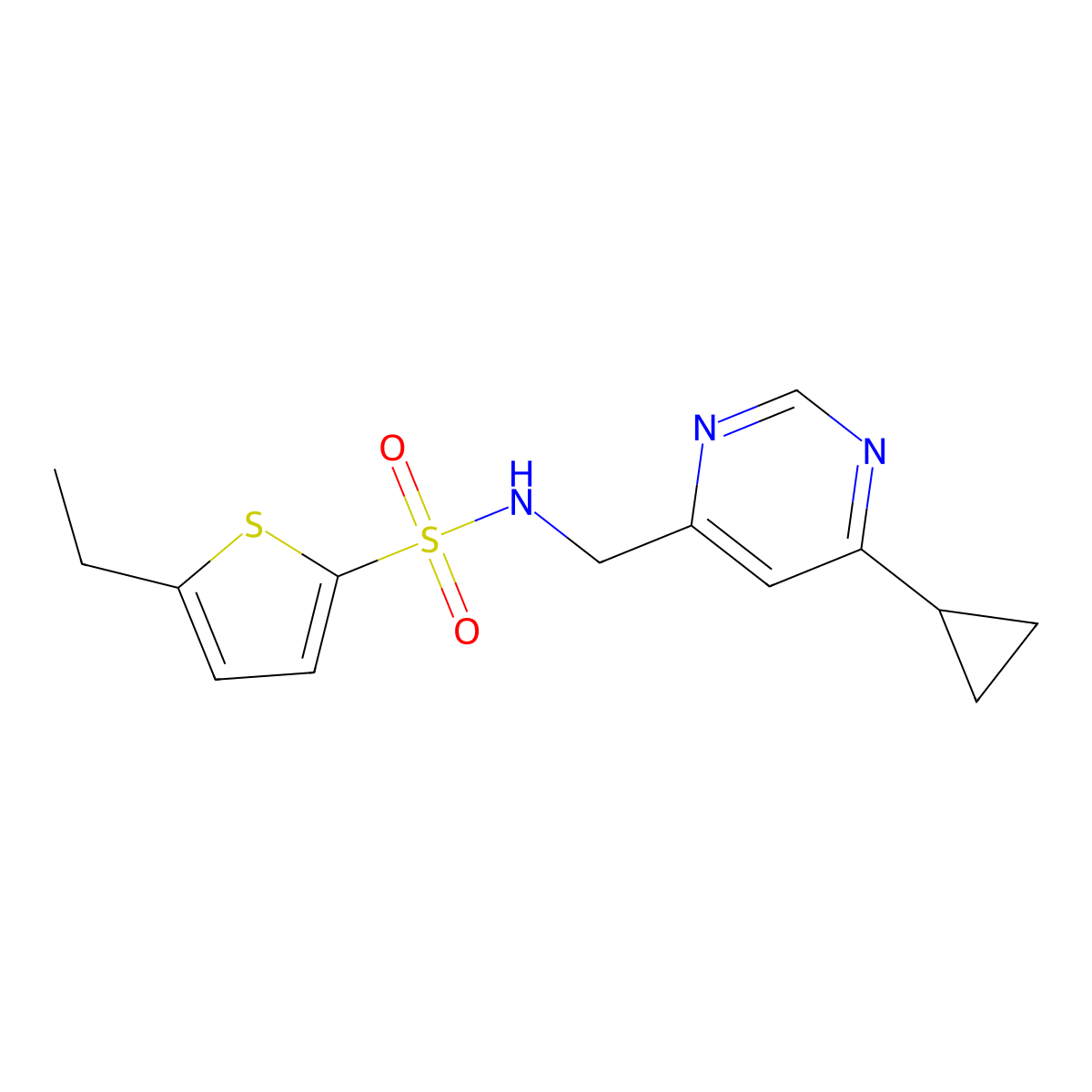 N-[(6-cyclopropylpyrimidin-4-yl)methyl]-5-ethylthiophene-2-sulfonamide molecular structure, CAS 2176069-76-2