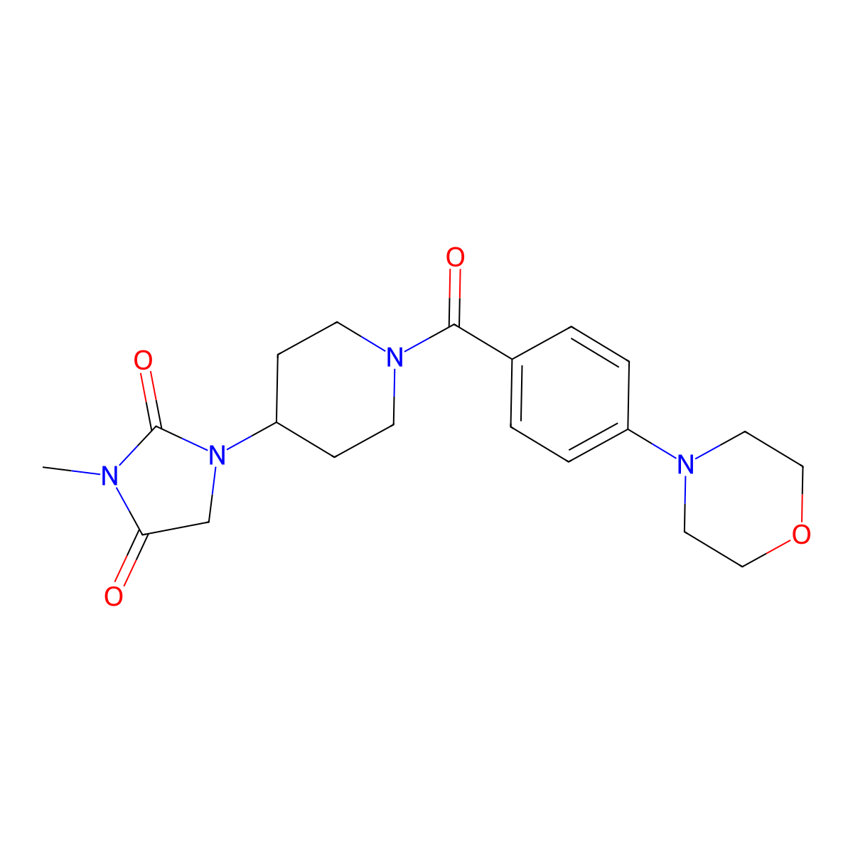 3-Methyl-1-{1-[4-(morpholin-4-yl)benzoyl]piperidin-4-yl}imidazolidine-2,4-dione molecular structure, CAS 2176069-77-3