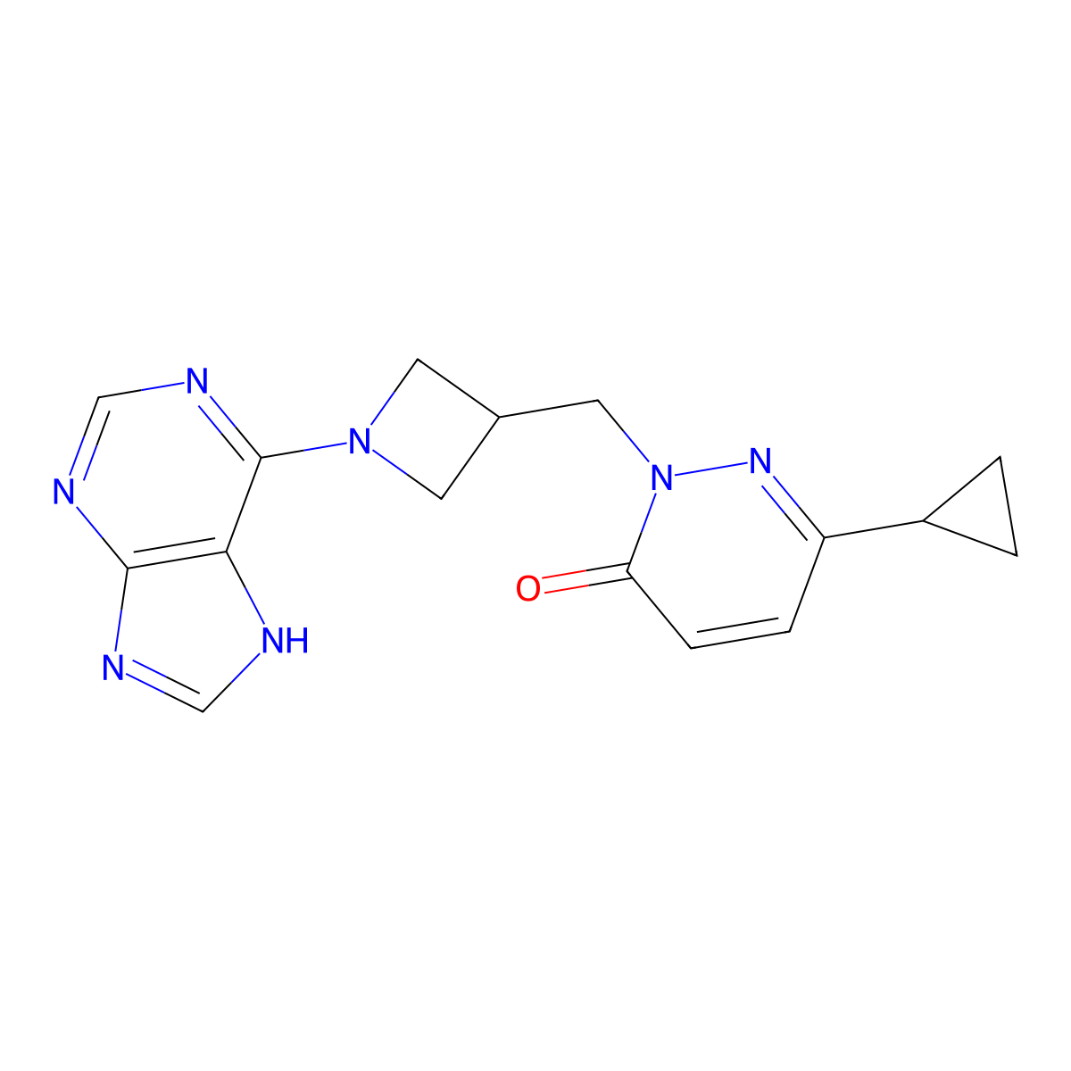 6-cyclopropyl-2-{[1-(9H-purin-6-yl)azetidin-3-yl]methyl}-2,3-dihydropyridazin-3-one molecular structure, CAS 2176069-78-4