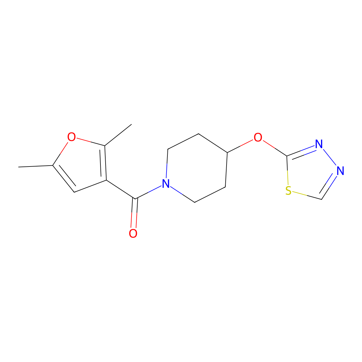 1-(2,5-Dimethylfuran-3-carbonyl)-4-(1,3,4-thiadiazol-2-yloxy)piperidine molecular structure, CAS 2176069-82-0