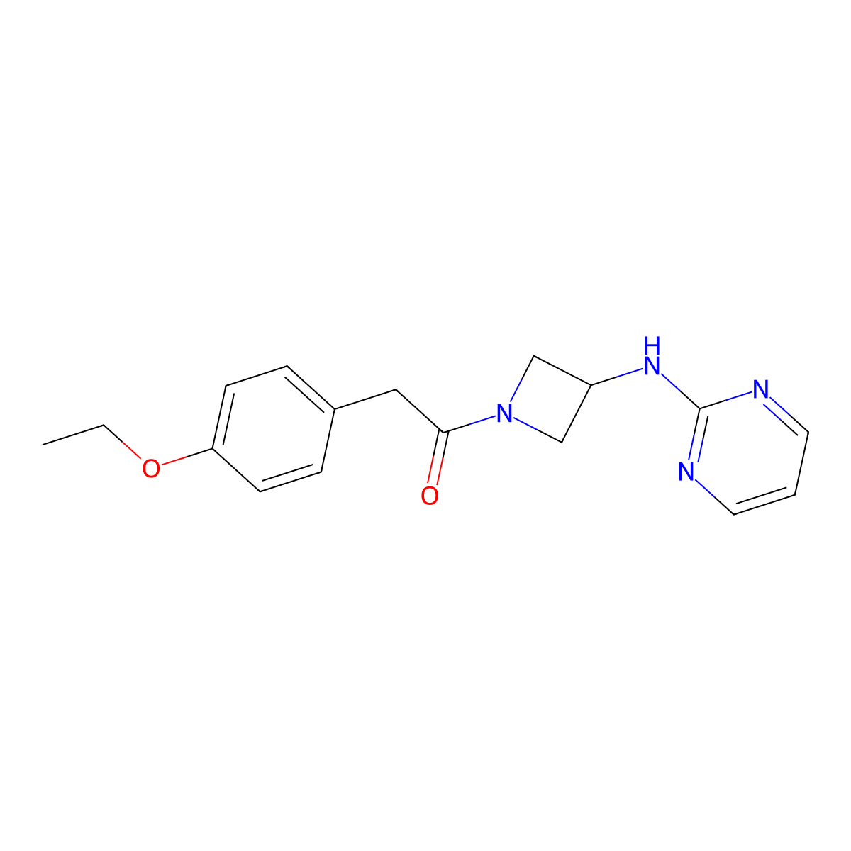2-(4-Ethoxyphenyl)-1-(3-(pyrimidin-2-ylamino)azetidin-1-yl)ethanone molecular structure, CAS 2176069-86-4