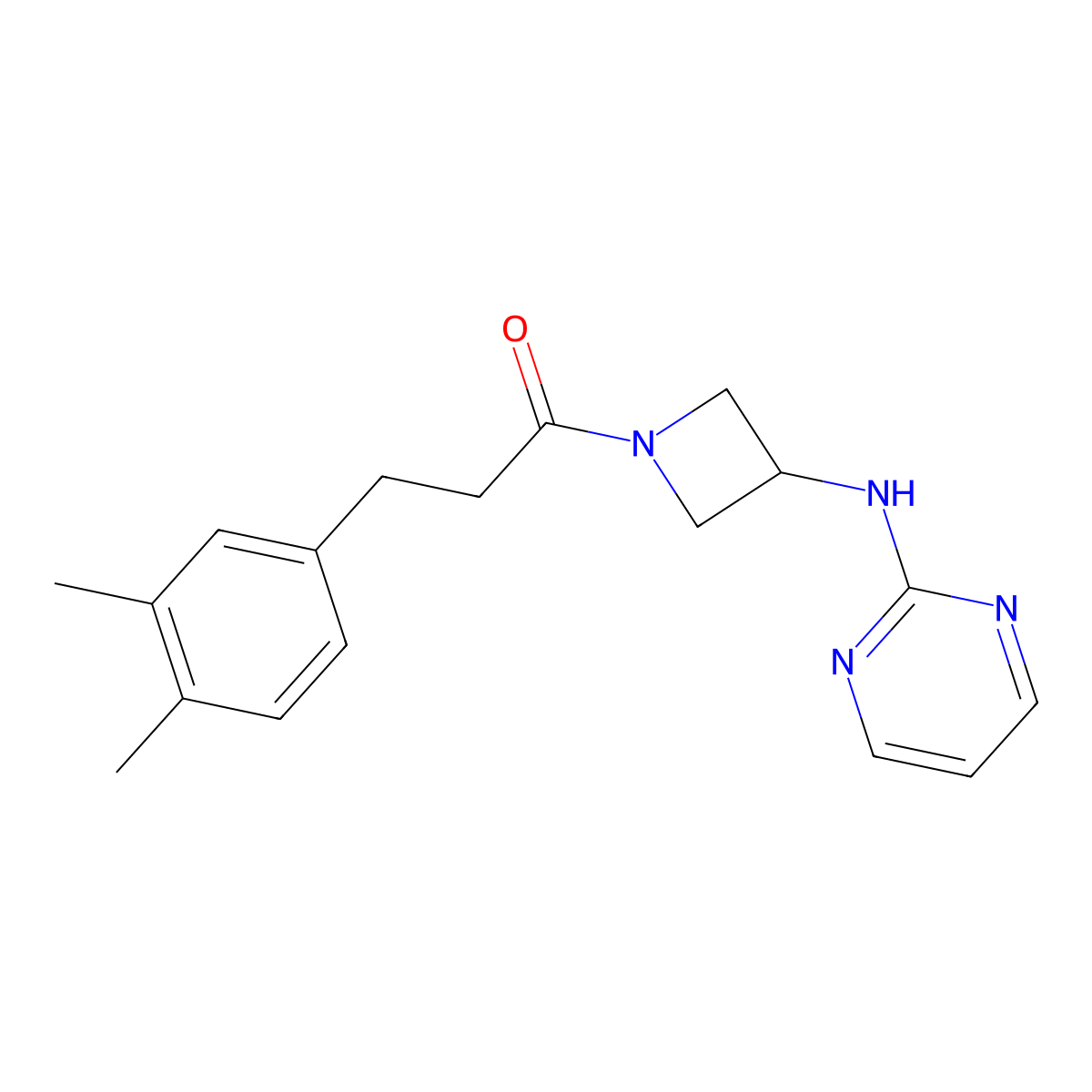 3-(3,4-Dimethylphenyl)-1-(3-(pyrimidin-2-ylamino)azetidin-1-yl)propan-1-one molecular structure, CAS 2176069-88-6