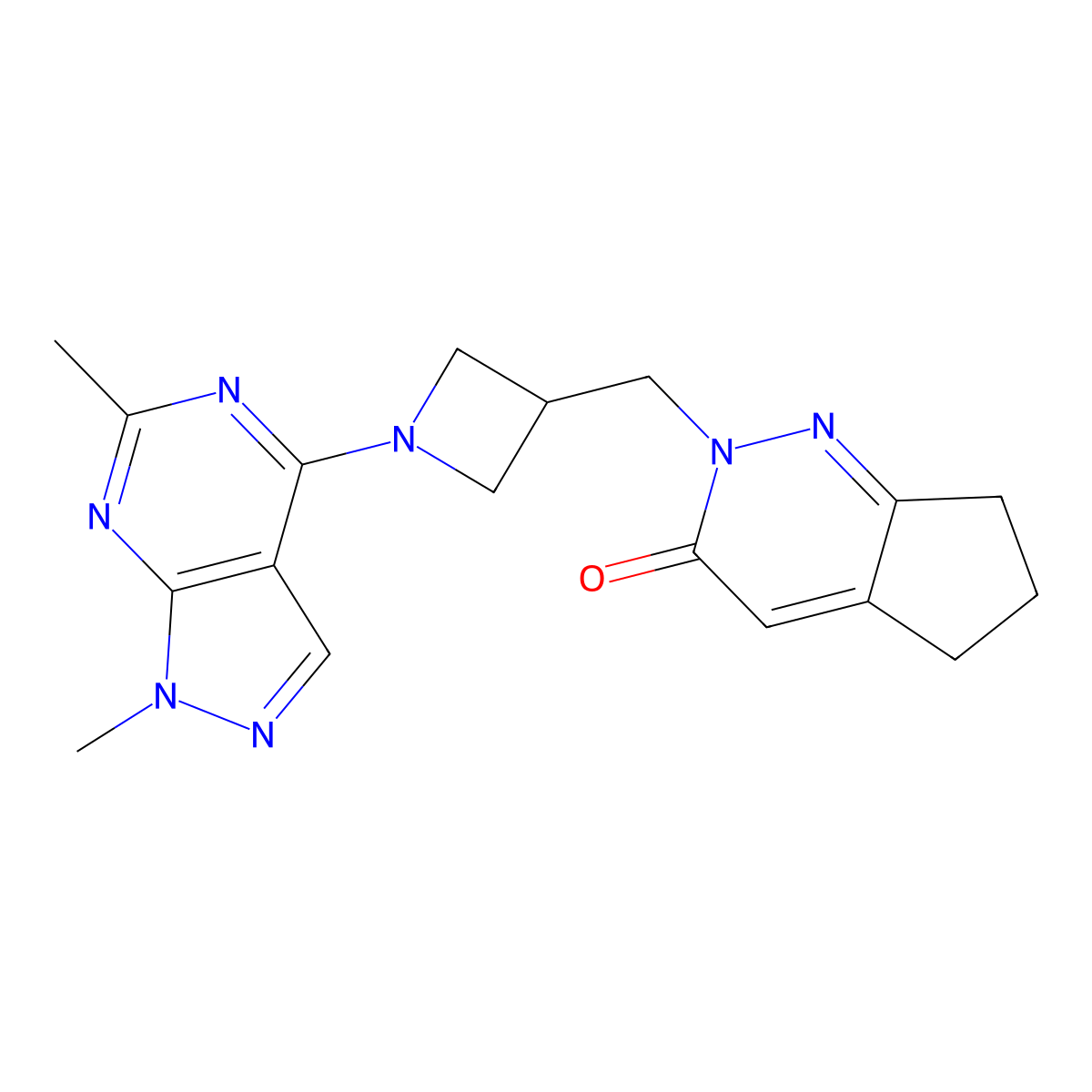 2-[(1-{1,6-dimethyl-1H-pyrazolo[3,4-d]pyrimidin-4-yl}azetidin-3-yl)methyl]-2H,3H,5H,6H,7H-cyclopenta[c]pyridazin-3-one molecular structure, CAS 2176069-91-1