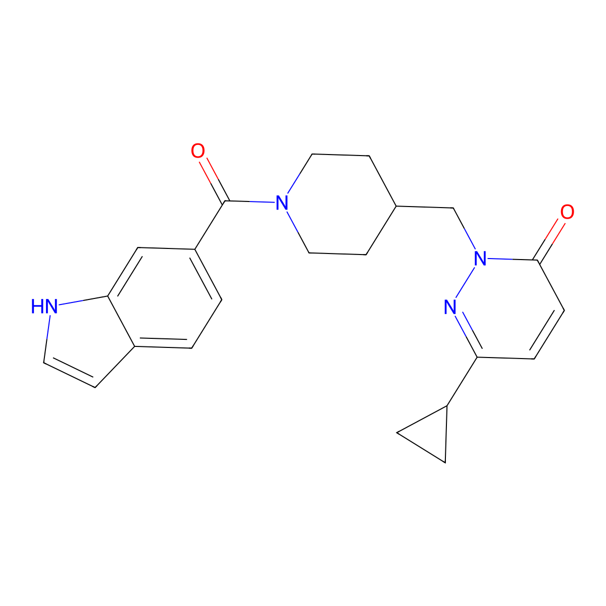 6-cyclopropyl-2-{[1-(1H-indole-6-carbonyl)piperidin-4-yl]methyl}-2,3-dihydropyridazin-3-one molecular structure, CAS 2176069-96-6