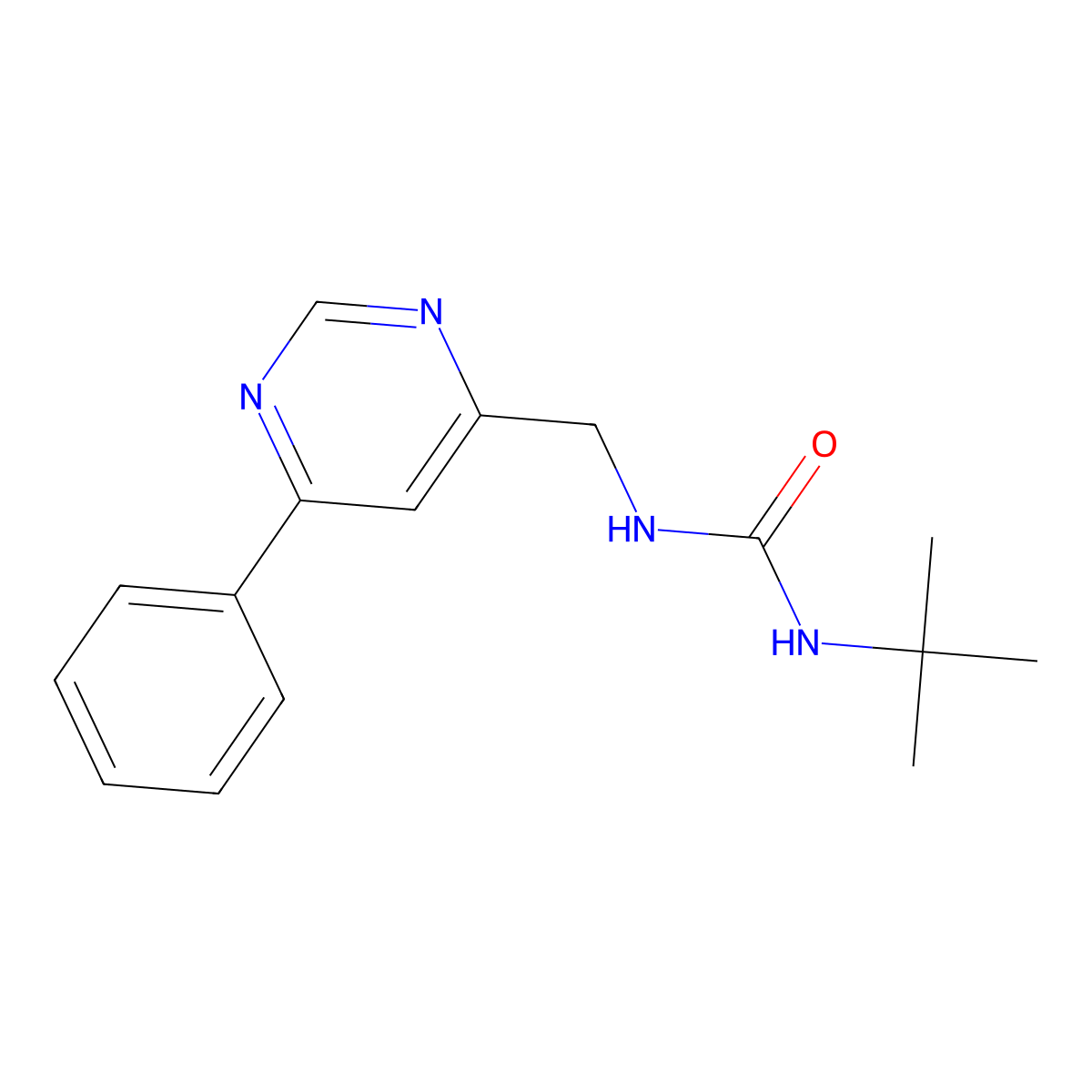 3-Tert-butyl-1-[(6-phenylpyrimidin-4-yl)methyl]urea molecular structure, CAS 2176069-97-7