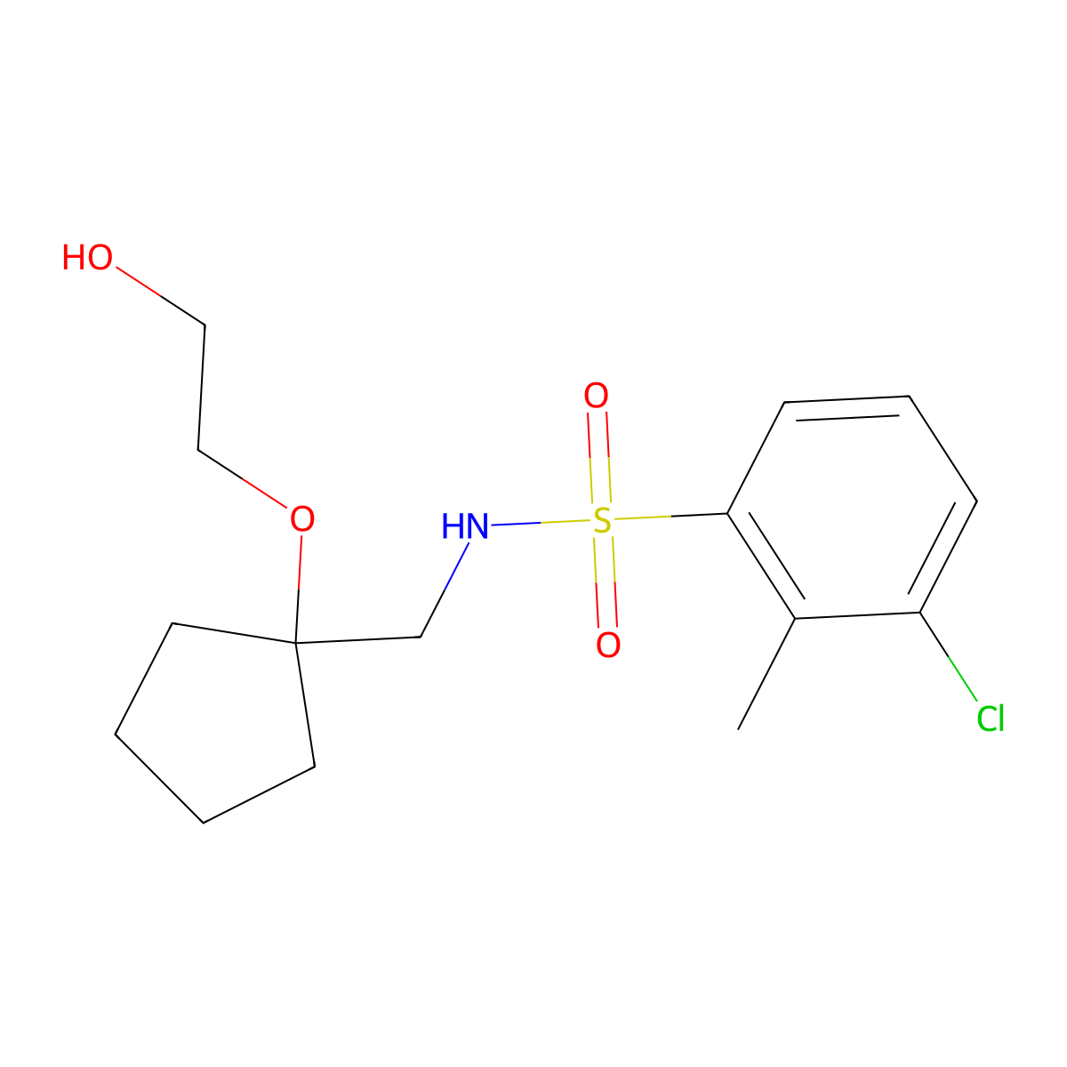3-chloro-N-((1-(2-hydroxyethoxy)cyclopentyl)methyl)-2-methylbenzenesulfonamide molecular structure, CAS 2176070-14-5