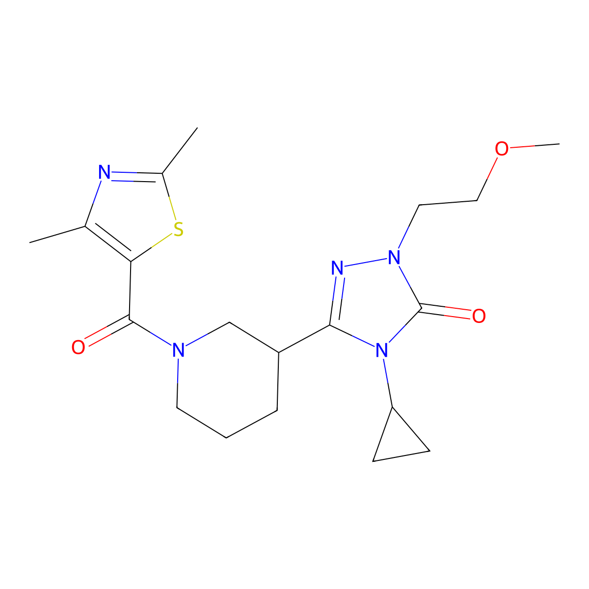 4-cyclopropyl-3-(1-(2,4-dimethylthiazole-5-carbonyl)piperidin-3-yl)-1-(2-methoxyethyl)-1H-1,2,4-triazol-5(4H)-one molecular structure, CAS 2176070-15-6