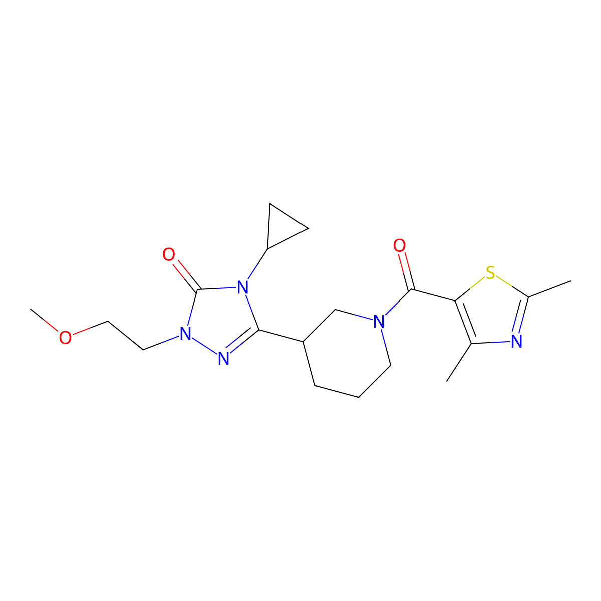 4-cyclopropyl-3-(1-(2,4-dimethylthiazole-5-carbonyl)piperidin-3-yl)-1-(2-methoxyethyl)-1H-1,2,4-triazol-5(4H)-one molecular structure, CAS 2176070-15-6