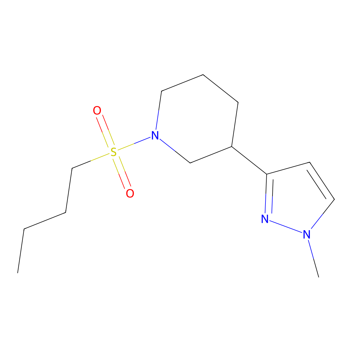 1-(butylsulfonyl)-3-(1-methyl-1H-pyrazol-3-yl)piperidine molecular structure, CAS 2176070-17-8