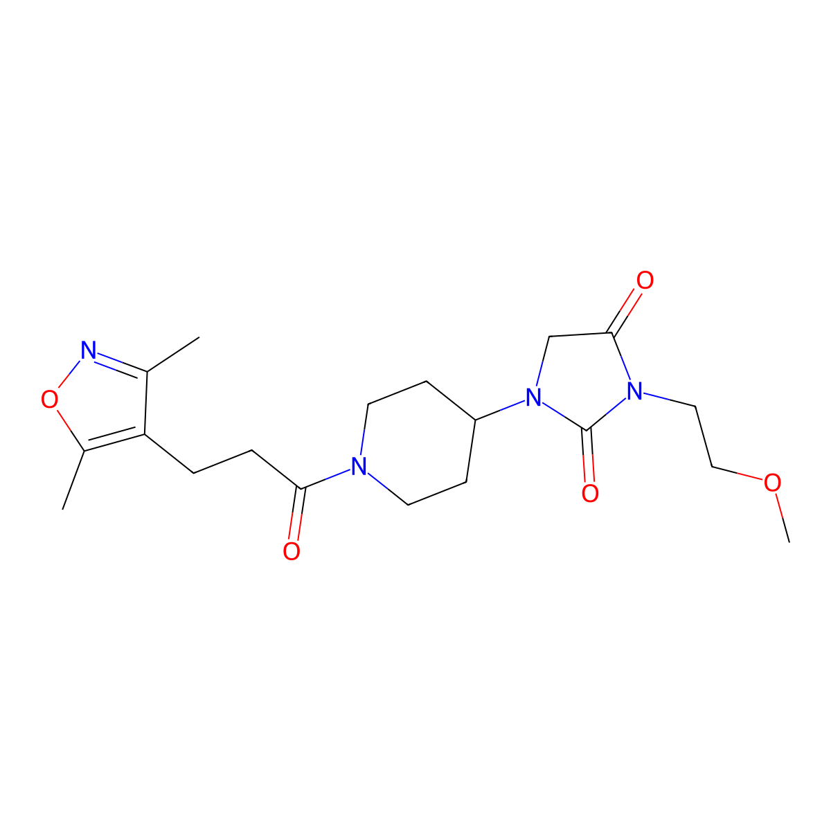 1-{1-[3-(3,5-Dimethyl-1,2-oxazol-4-yl)propanoyl]piperidin-4-yl}-3-(2-methoxyethyl)imidazolidine-2,4-dione molecular structure, CAS 2176070-22-5