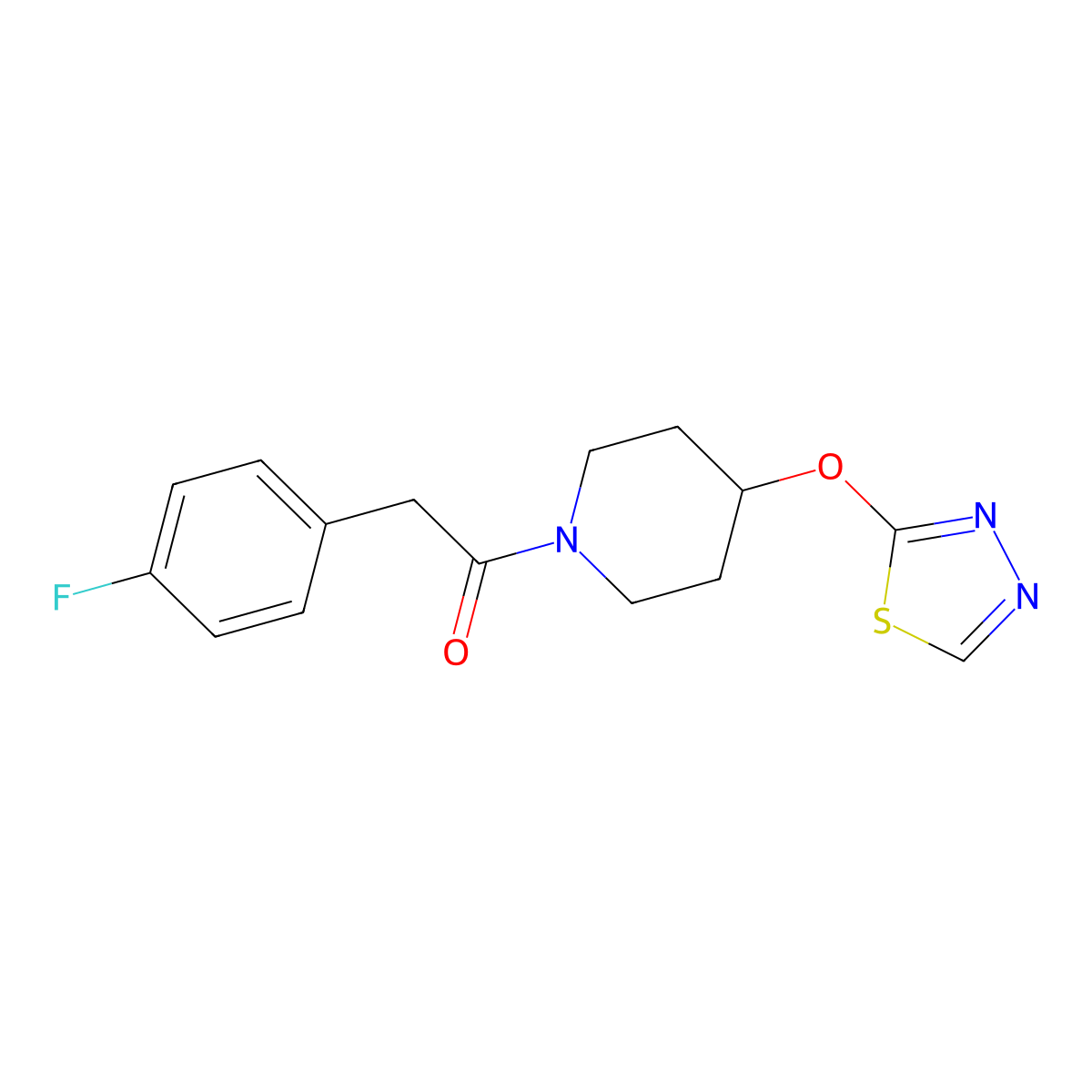 2-(4-Fluorophenyl)-1-[4-(1,3,4-thiadiazol-2-yloxy)piperidin-1-yl]ethan-1-one molecular structure, CAS 2176070-26-9