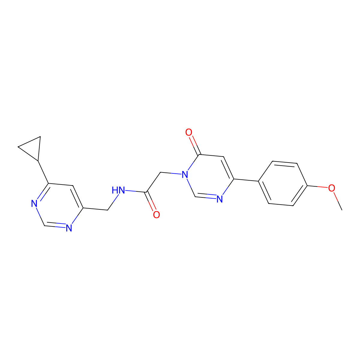 N-((6-cyclopropylpyrimidin-4-yl)methyl)-2-(4-(4-methoxyphenyl)-6-oxopyrimidin-1(6H)-yl)acetamide molecular structure, CAS 2176070-28-1