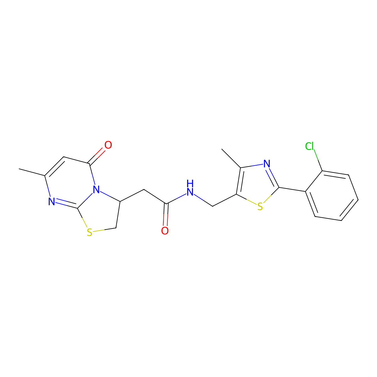 N-((2-(2-chlorophenyl)-4-methylthiazol-5-yl)methyl)-2-(7-methyl-5-oxo-3,5-dihydro-2H-thiazolo[3,2-a]pyrimidin-3-yl)acetamide molecular structure, CAS 2176070-29-2