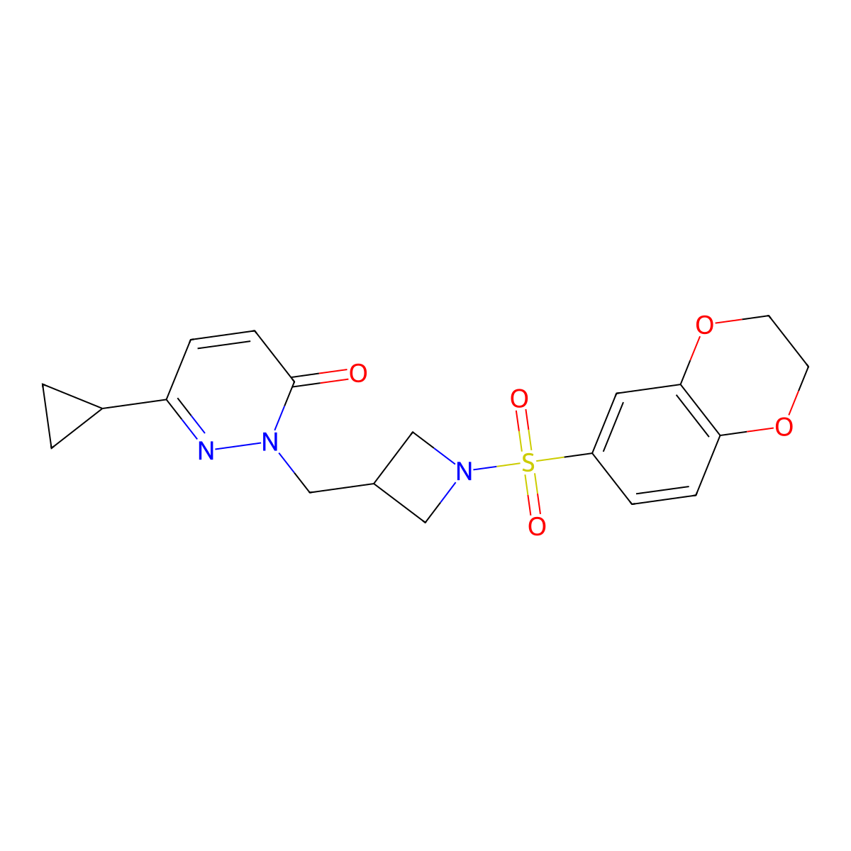 6-Cyclopropyl-2-{[1-(2,3-dihydro-1,4-benzodioxine-6-sulfonyl)azetidin-3-yl]methyl}-2,3-dihydropyridazin-3-one molecular structure, CAS 2176070-35-0