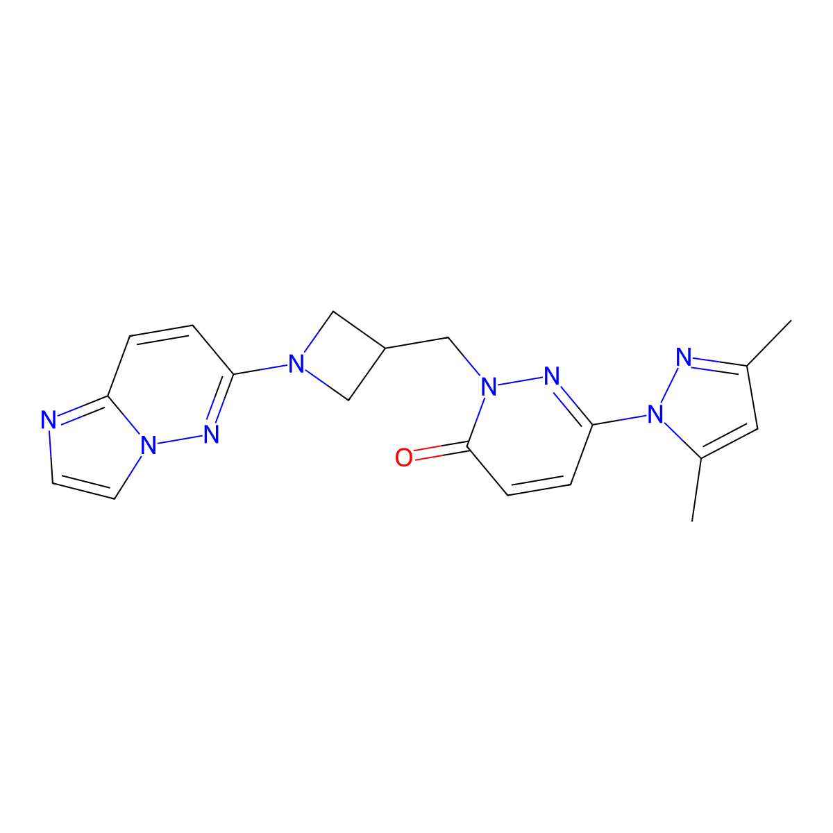 6-(3,5-dimethyl-1H-pyrazol-1-yl)-2-[(1-{imidazo[1,2-b]pyridazin-6-yl}azetidin-3-yl)methyl]-2,3-dihydropyridazin-3-one molecular structure, CAS 2176070-37-2