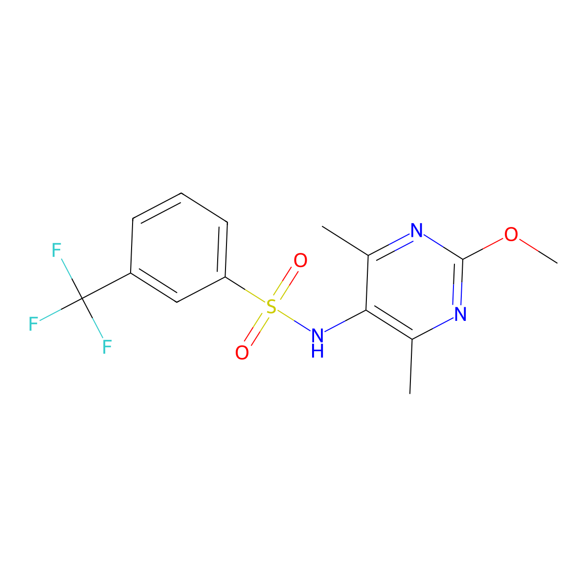 N-(2-methoxy-4,6-dimethylpyrimidin-5-yl)-3-(trifluoromethyl)benzenesulfonamide molecular structure, CAS 2176070-40-7
