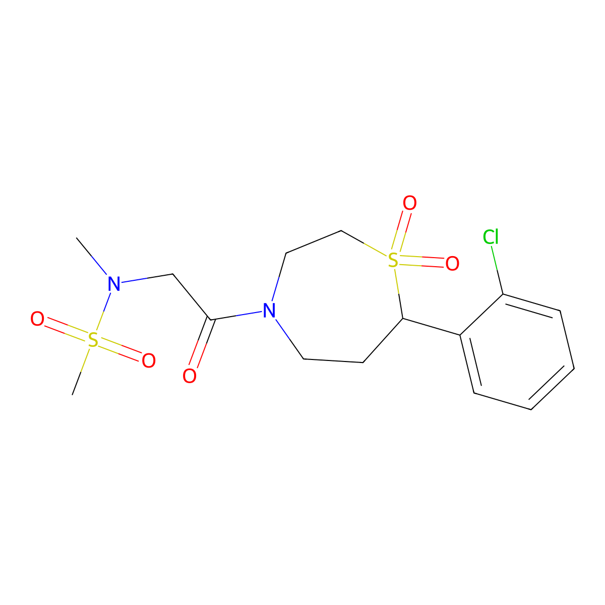 N-(2-(7-(2-chlorophenyl)-1,1-dioxido-1,4-thiazepan-4-yl)-2-oxoethyl)-N-methylmethanesulfonamide molecular structure, CAS 2176070-41-8