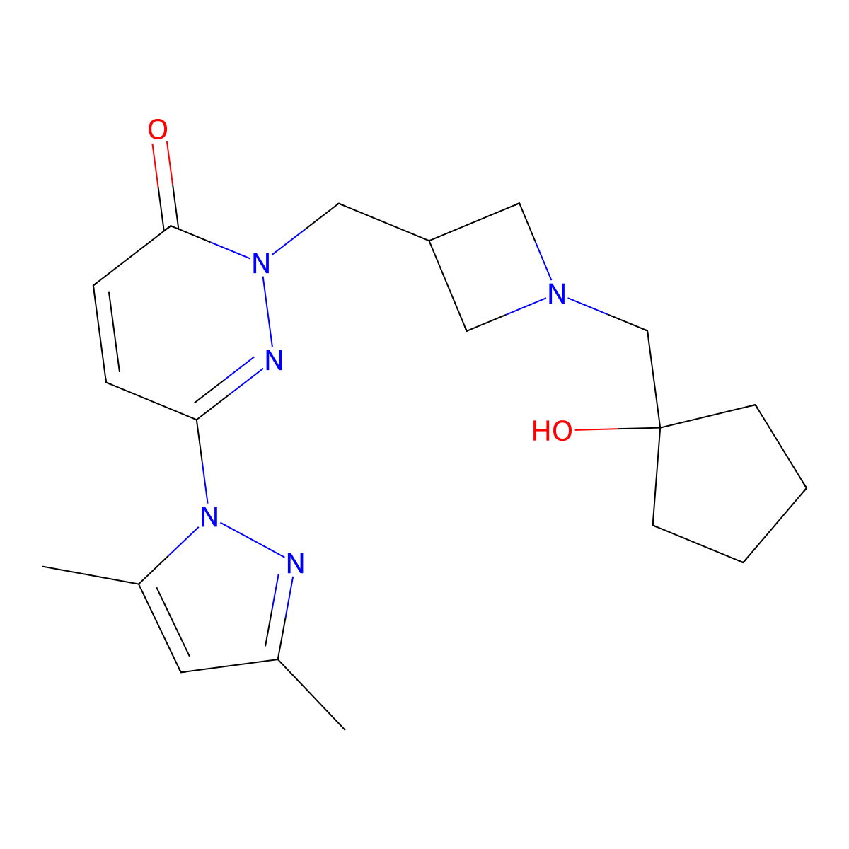 6-(3,5-dimethyl-1H-pyrazol-1-yl)-2-({1-[(1-hydroxycyclopentyl)methyl]azetidin-3-yl}methyl)-2,3-dihydropyridazin-3-one molecular structure, CAS 2176124-26-6
