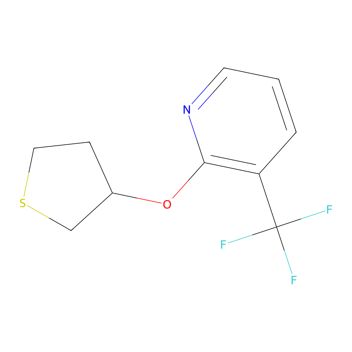 2-(Thiolan-3-yloxy)-3-(trifluoromethyl)pyridine molecular structure, CAS 2176124-38-0