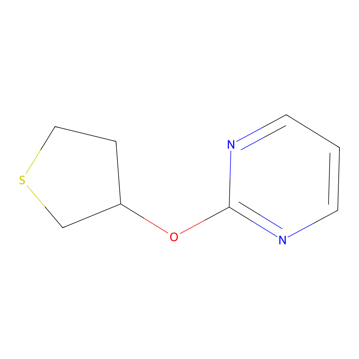 2-(Thiolan-3-yloxy)pyrimidine molecular structure, CAS 2176124-41-5