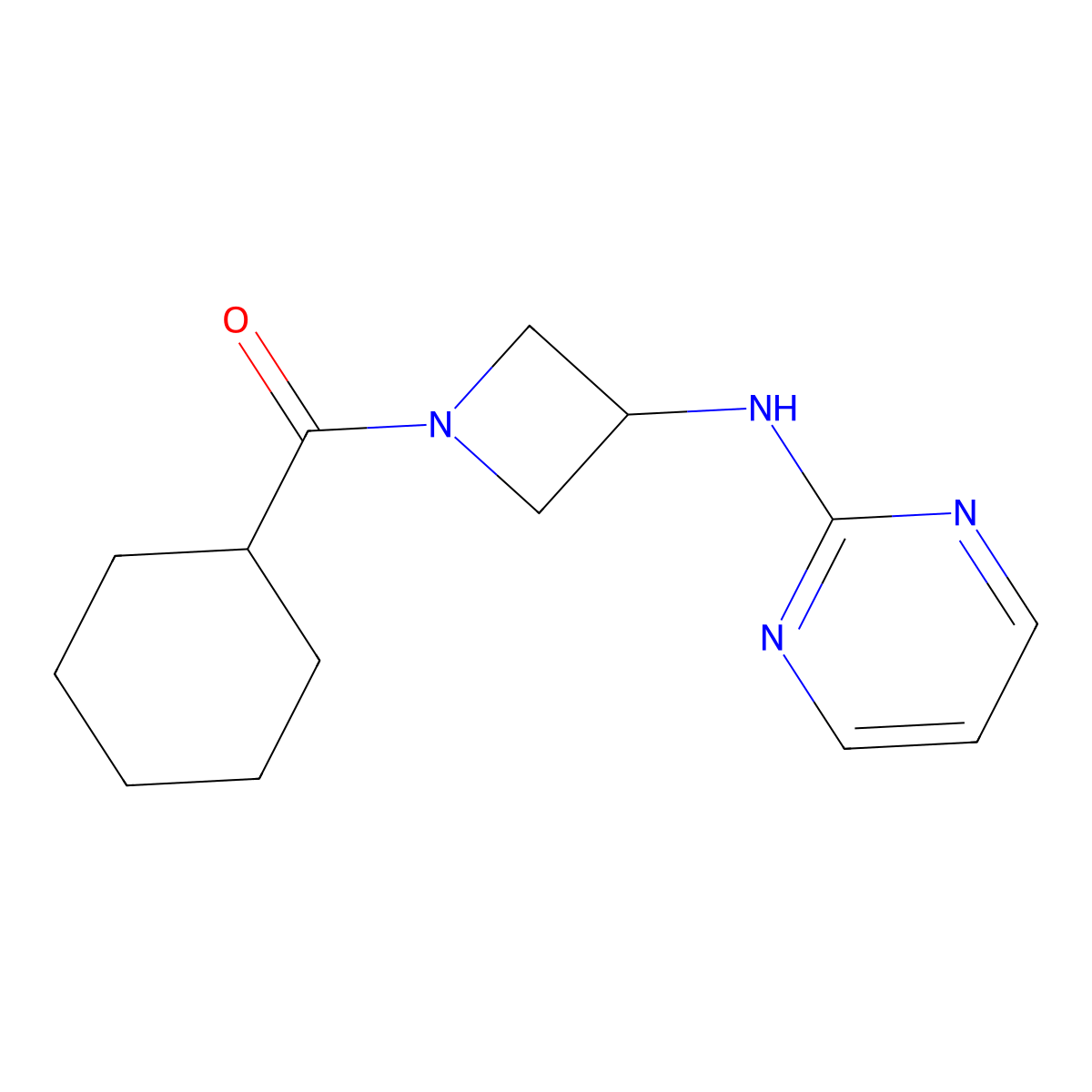 Cyclohexyl(3-(pyrimidin-2-ylamino)azetidin-1-yl)methanone molecular structure, CAS 2176124-43-7