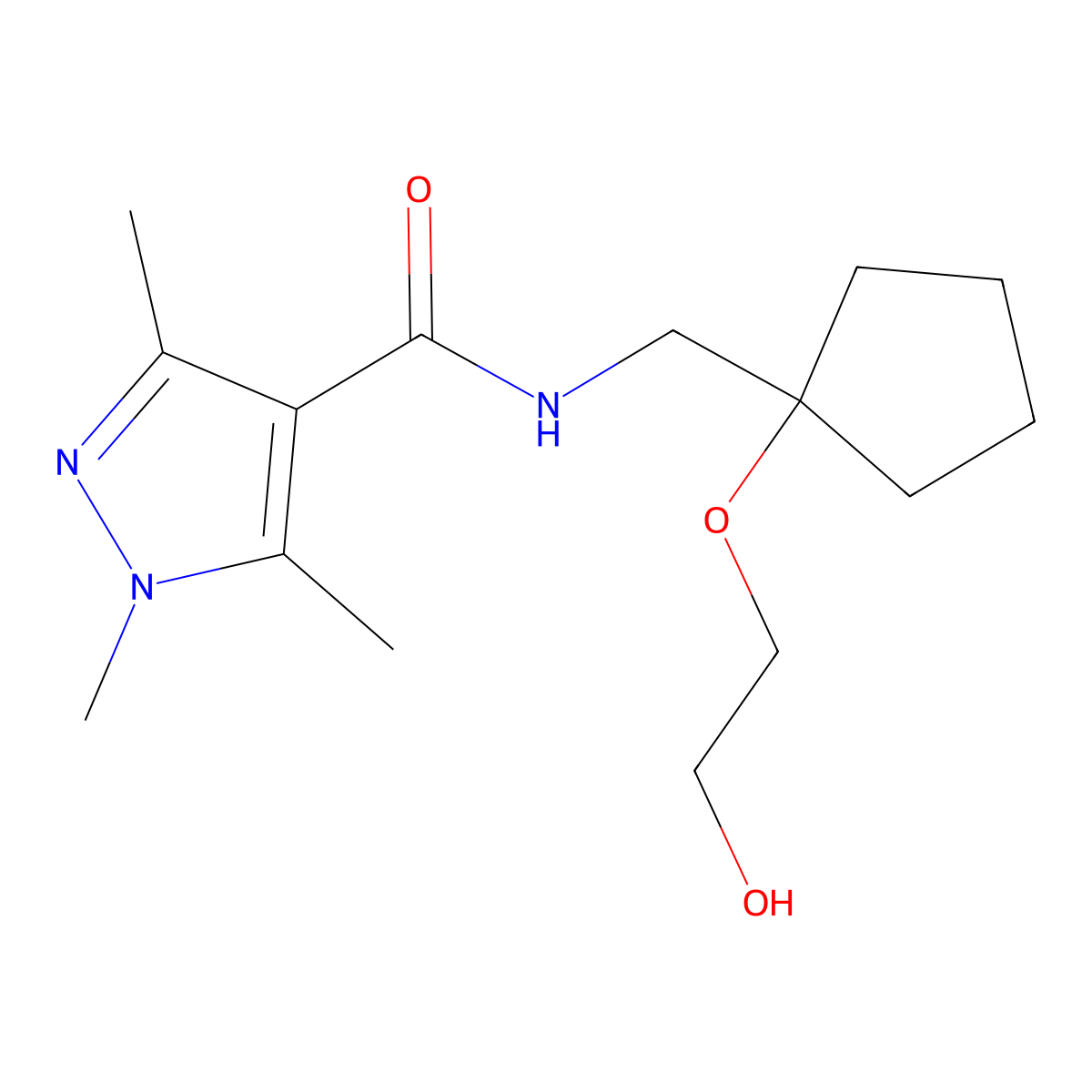 N-{[1-(2-hydroxyethoxy)cyclopentyl]methyl}-1,3,5-trimethyl-1H-pyrazole-4-carboxamide molecular structure, CAS 2176124-50-6