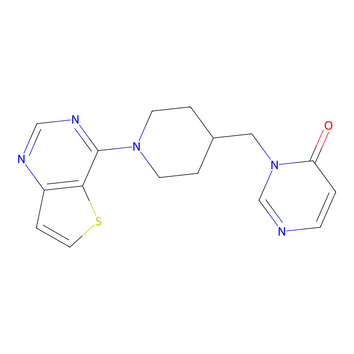 3-[(1-{Thieno[3,2-d]pyrimidin-4-yl}piperidin-4-yl)methyl]-3,4-dihydropyrimidin-4-one molecular structure, CAS 2176124-58-4