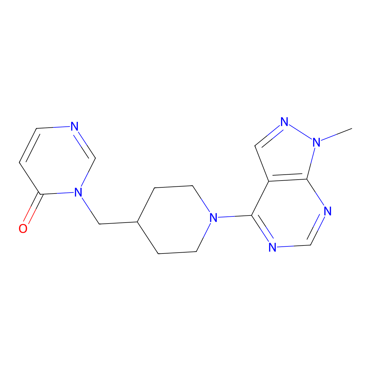3-[(1-{1-methyl-1H-pyrazolo[3,4-d]pyrimidin-4-yl}piperidin-4-yl)methyl]-3,4-dihydropyrimidin-4-one molecular structure, CAS 2176124-71-1