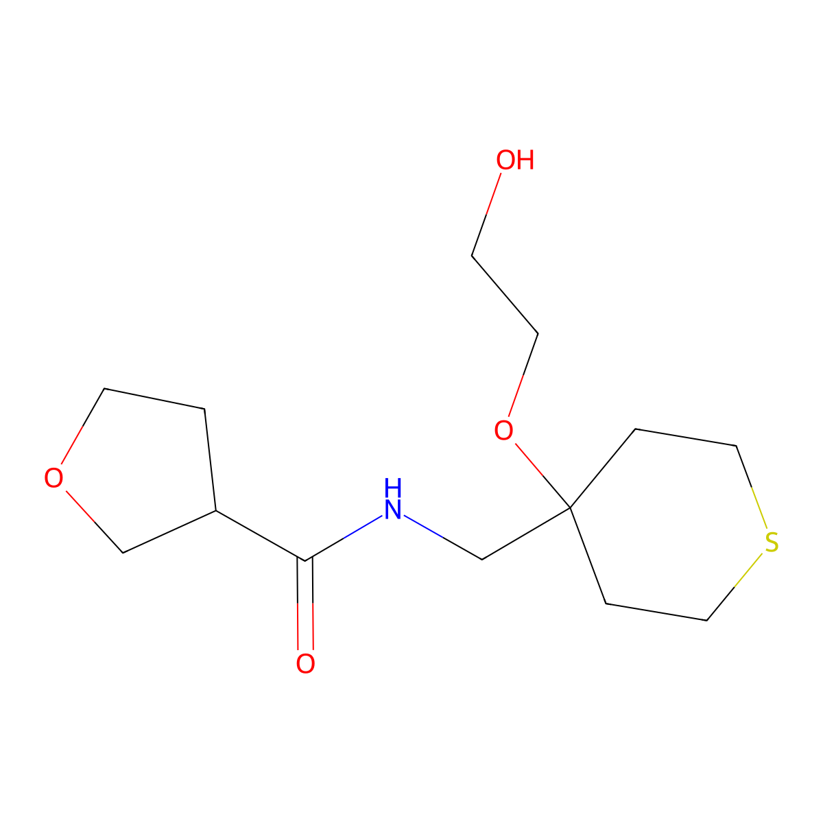 N-{[4-(2-hydroxyethoxy)thian-4-yl]methyl}oxolane-3-carboxamide molecular structure, CAS 2176124-76-6