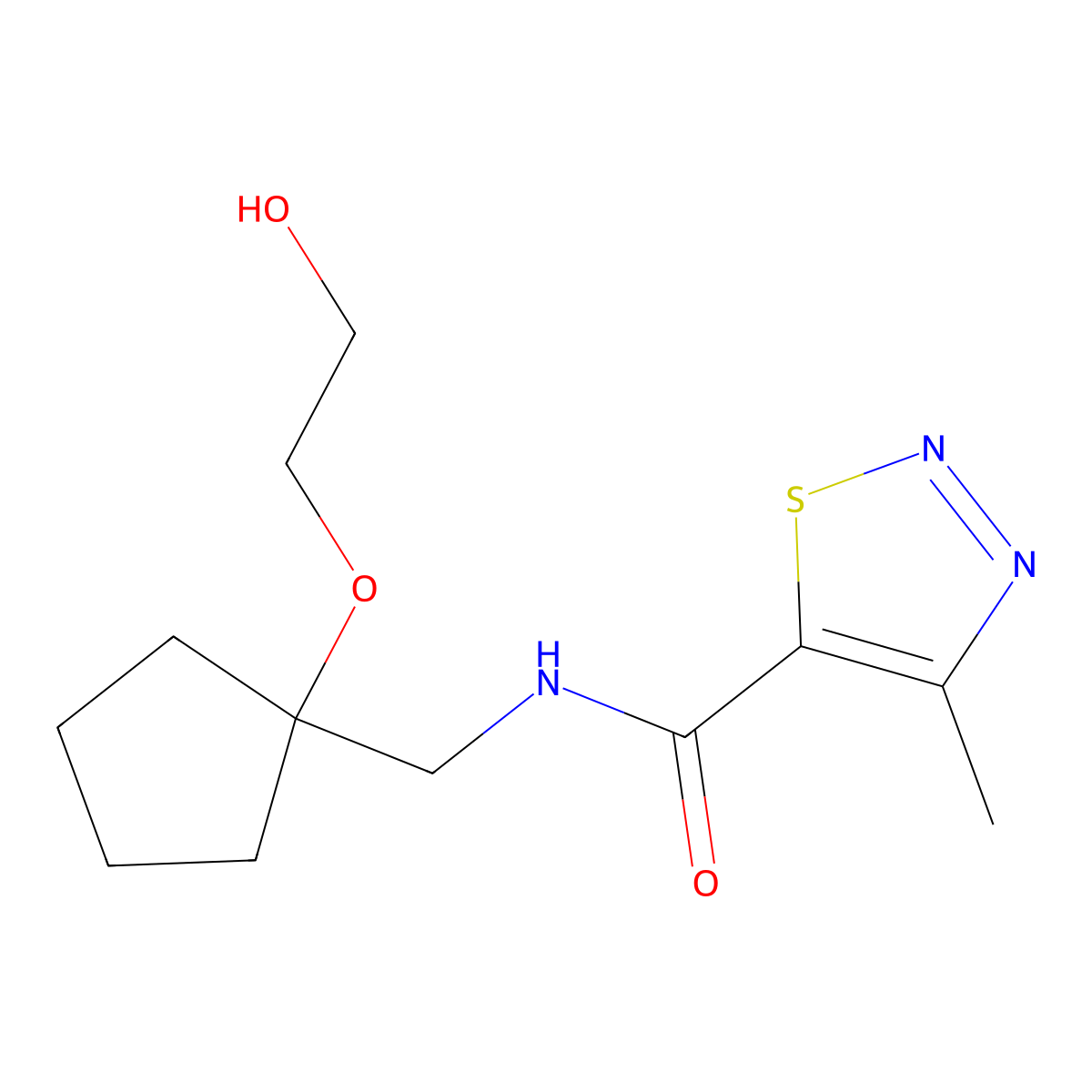 N-((1-(2-hydroxyethoxy)cyclopentyl)methyl)-4-methyl-1,2,3-thiadiazole-5-carboxamide molecular structure, CAS 2176124-81-3