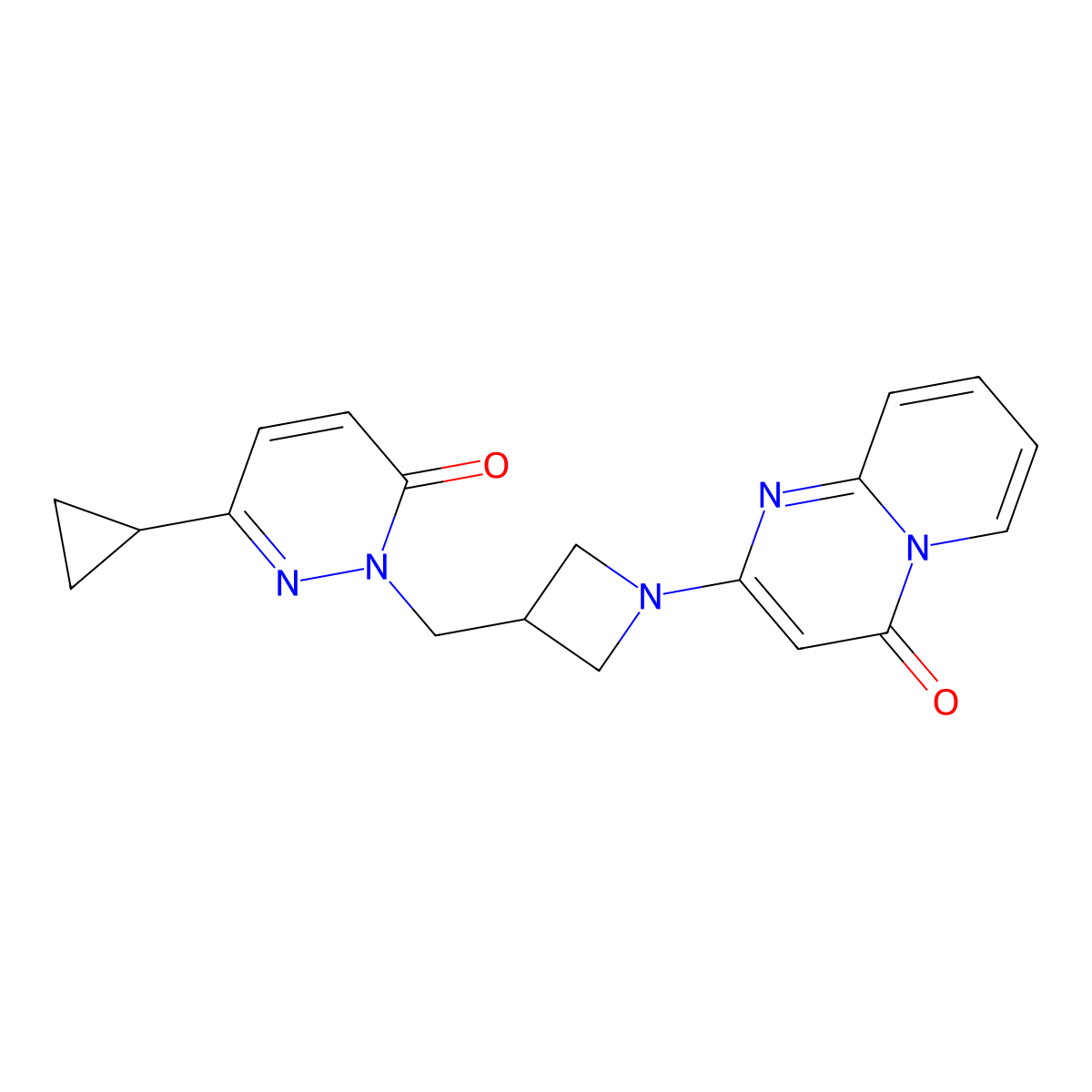 6-cyclopropyl-2-[(1-{4-oxo-4H-pyrido[1,2-a]pyrimidin-2-yl}azetidin-3-yl)methyl]-2,3-dihydropyridazin-3-one molecular structure, CAS 2176124-84-6