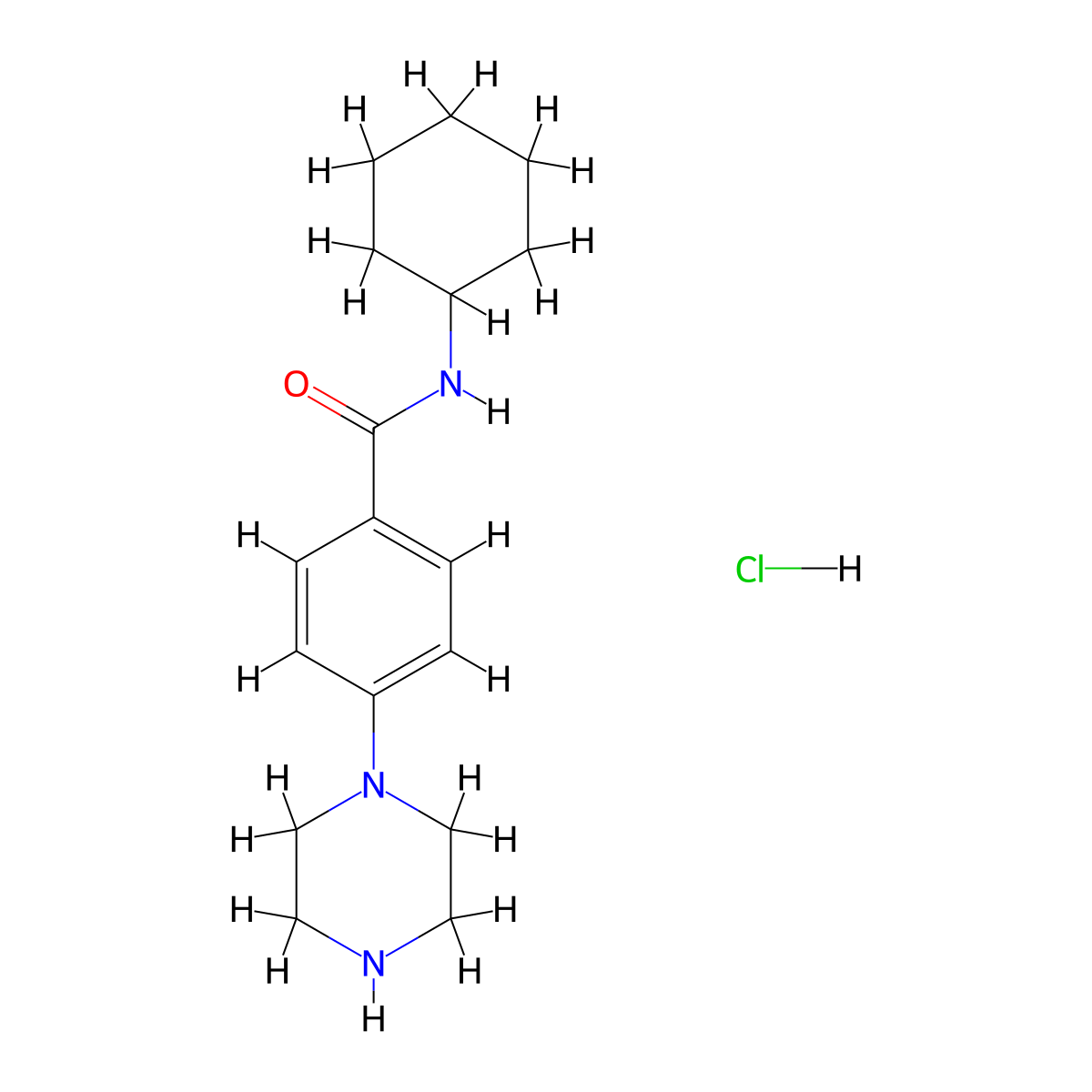 N-cyclohexyl-4-(piperazin-1-yl)benzamide hydrochloride molecular structure, CAS 2176124-88-0