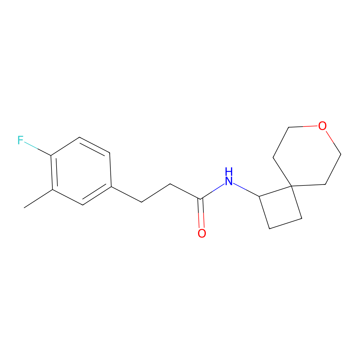 3-(4-fluoro-3-methylphenyl)-N-{7-oxaspiro[3.5]nonan-1-yl}propanamide molecular structure, CAS 2176124-90-4
