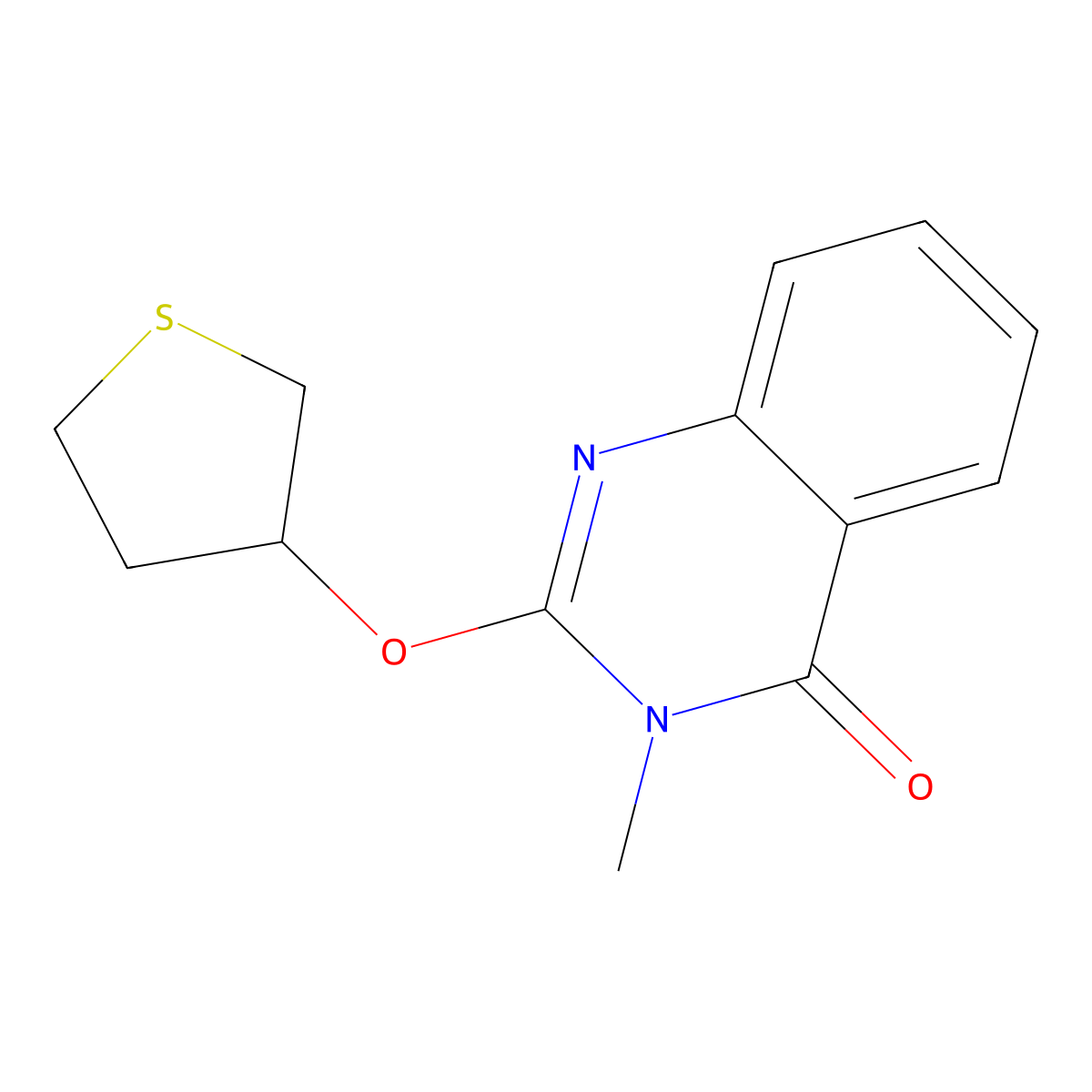 3-Methyl-2-(thiolan-3-yloxy)-3,4-dihydroquinazolin-4-one molecular structure, CAS 2176124-95-9