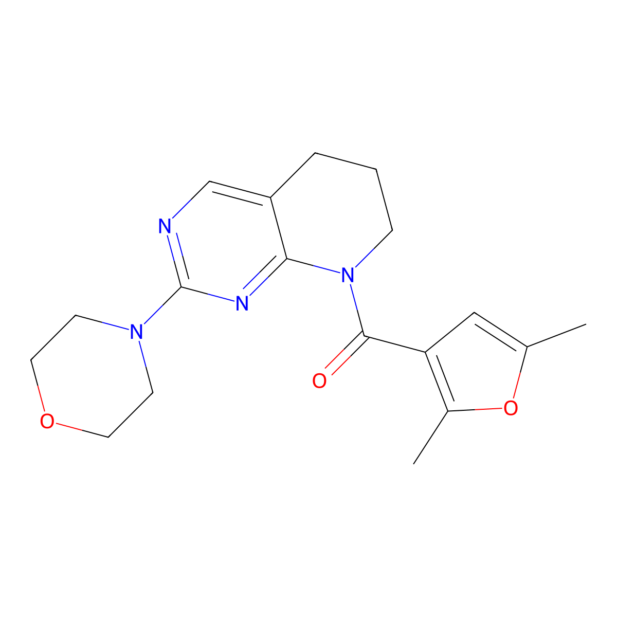(2,5-dimethylfuran-3-yl)(2-morpholino-6,7-dihydropyrido[2,3-d]pyrimidin-8(5H)-yl)methanone molecular structure, CAS 2176124-97-1