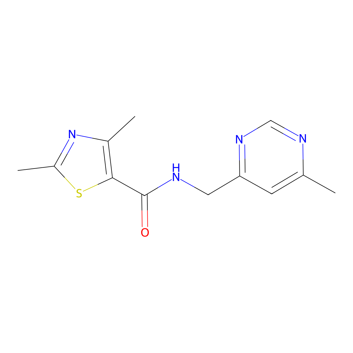 2,4-dimethyl-N-((6-methylpyrimidin-4-yl)methyl)thiazole-5-carboxamide molecular structure, CAS 2176124-99-3