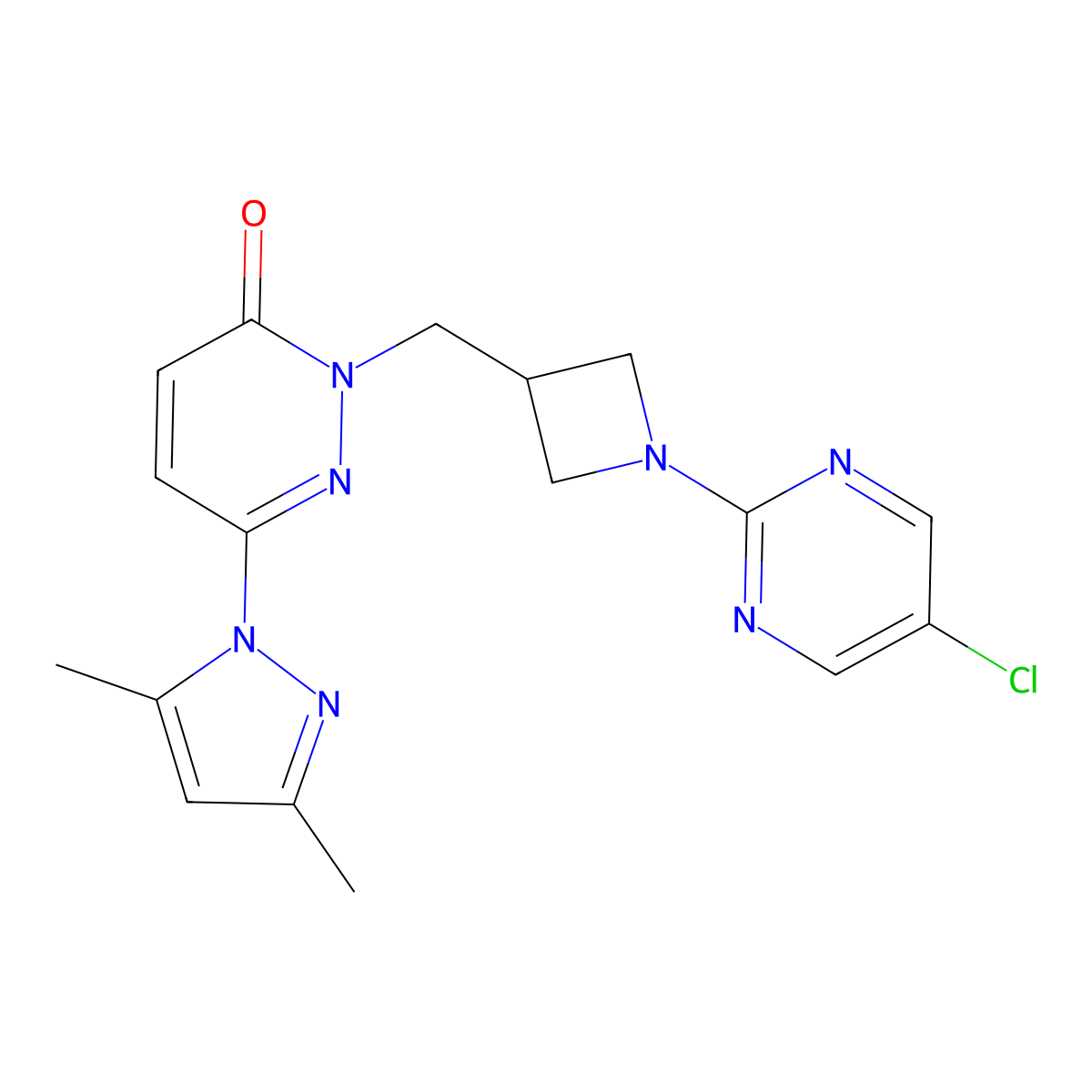 2-{[1-(5-chloropyrimidin-2-yl)azetidin-3-yl]methyl}-6-(3,5-dimethyl-1H-pyrazol-1-yl)-2,3-dihydropyridazin-3-one molecular structure, CAS 2176125-03-2
