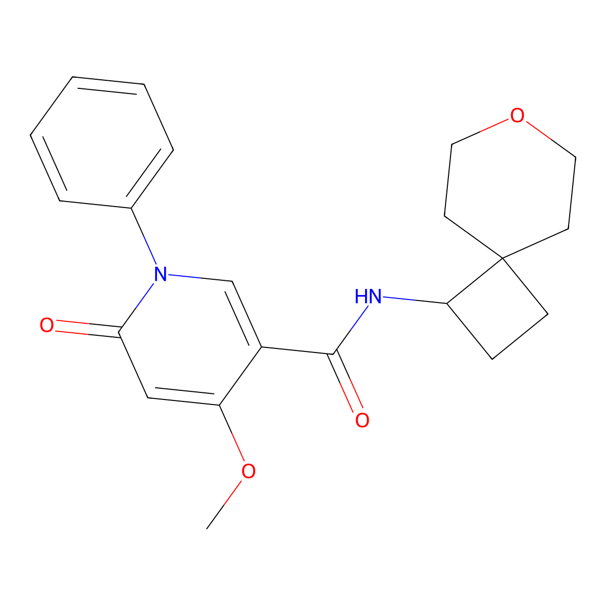 4-methoxy-6-oxo-1-phenyl-N-(7-oxaspiro[3.5]nonan-1-yl)-1,6-dihydropyridine-3-carboxamide molecular structure, CAS 2176125-26-9