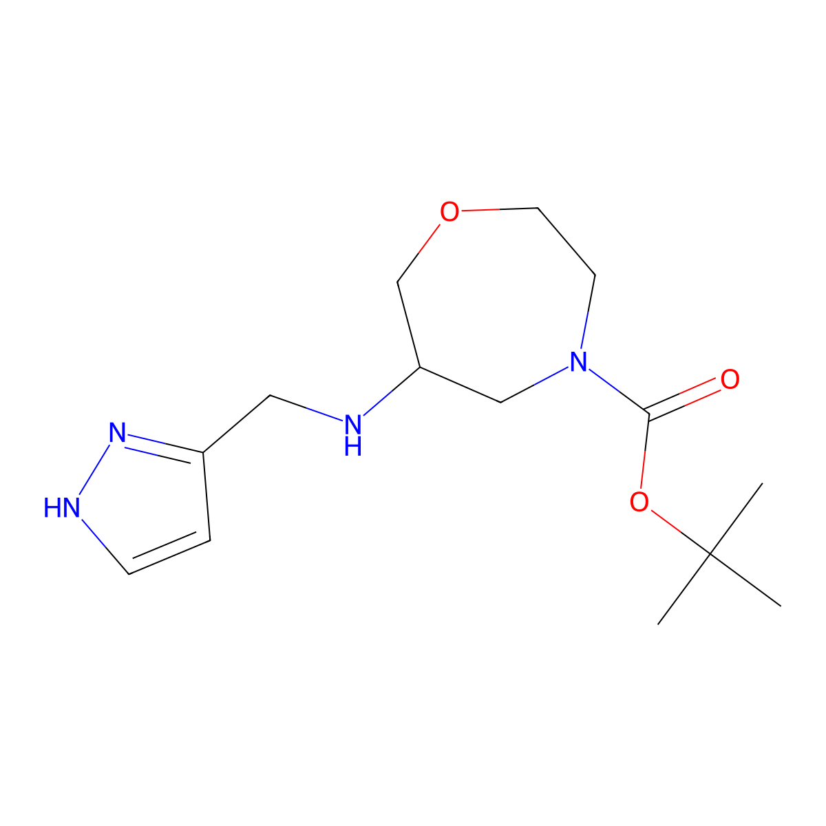 tert-butyl 6-{[(1H-pyrazol-3-yl)methyl]amino}-1,4-oxazepane-4-carboxylate molecular structure, CAS 2176125-56-5