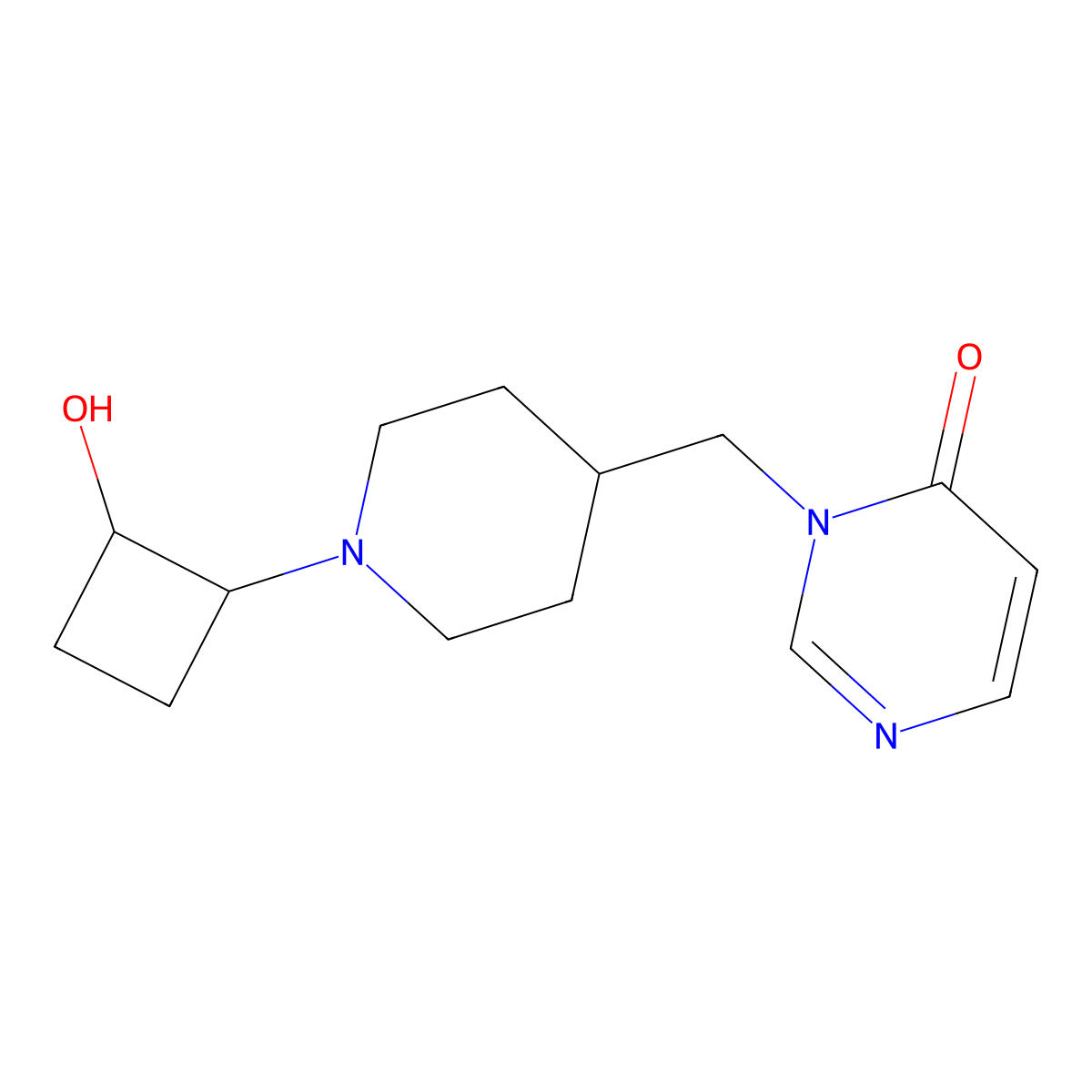 3-{[1-(2-Hydroxycyclobutyl)piperidin-4-yl]methyl}-3,4-dihydropyrimidin-4-one molecular structure, CAS 2176125-79-2