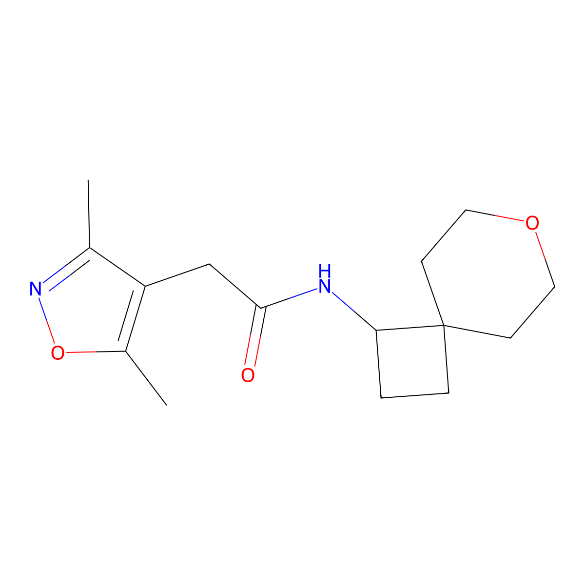 2-(3,5-dimethylisoxazol-4-yl)-N-(7-oxaspiro[3.5]nonan-1-yl)acetamide molecular structure, CAS 2176125-82-7