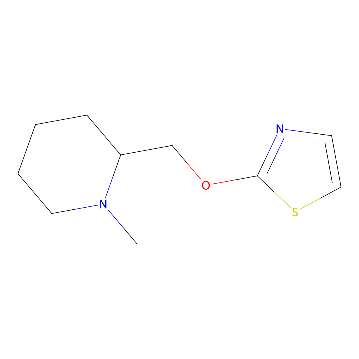 1-Methyl-2-[(1,3-thiazol-2-yloxy)methyl]piperidine molecular structure, CAS 2176125-85-0